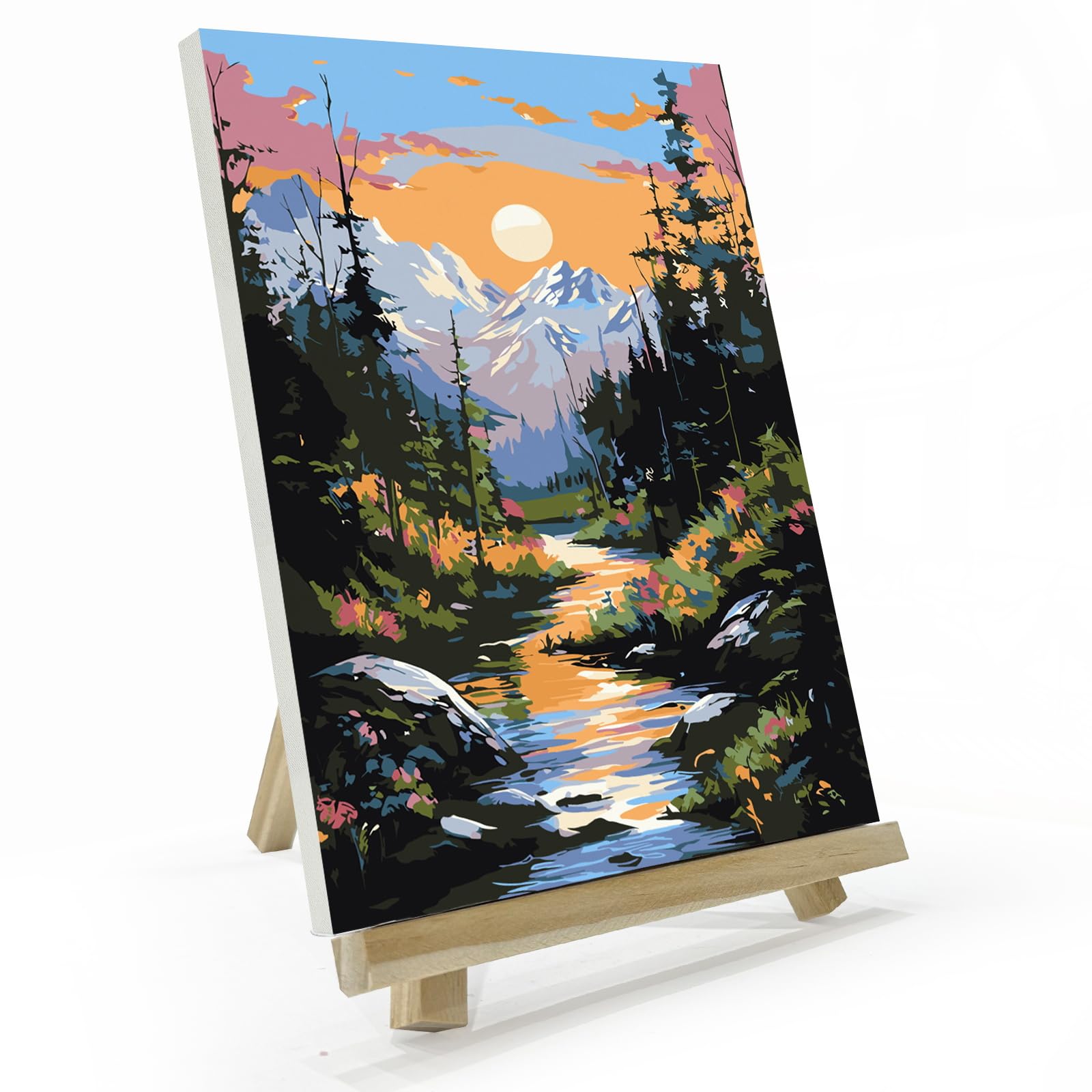 JOOZ Mountain Paint by Number for Adults, Paint by Numbers Kit for Adults with Frame, DIY Scenery Paint by Numbers Kits Framed Canvas, Oil Painting Kit for Home Wall Decor 8 x 12 Inch