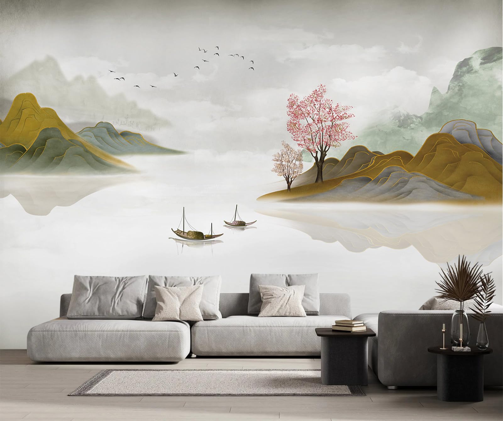 Papier peint panoramique salon abstrait chic pour une chambre parentale zen