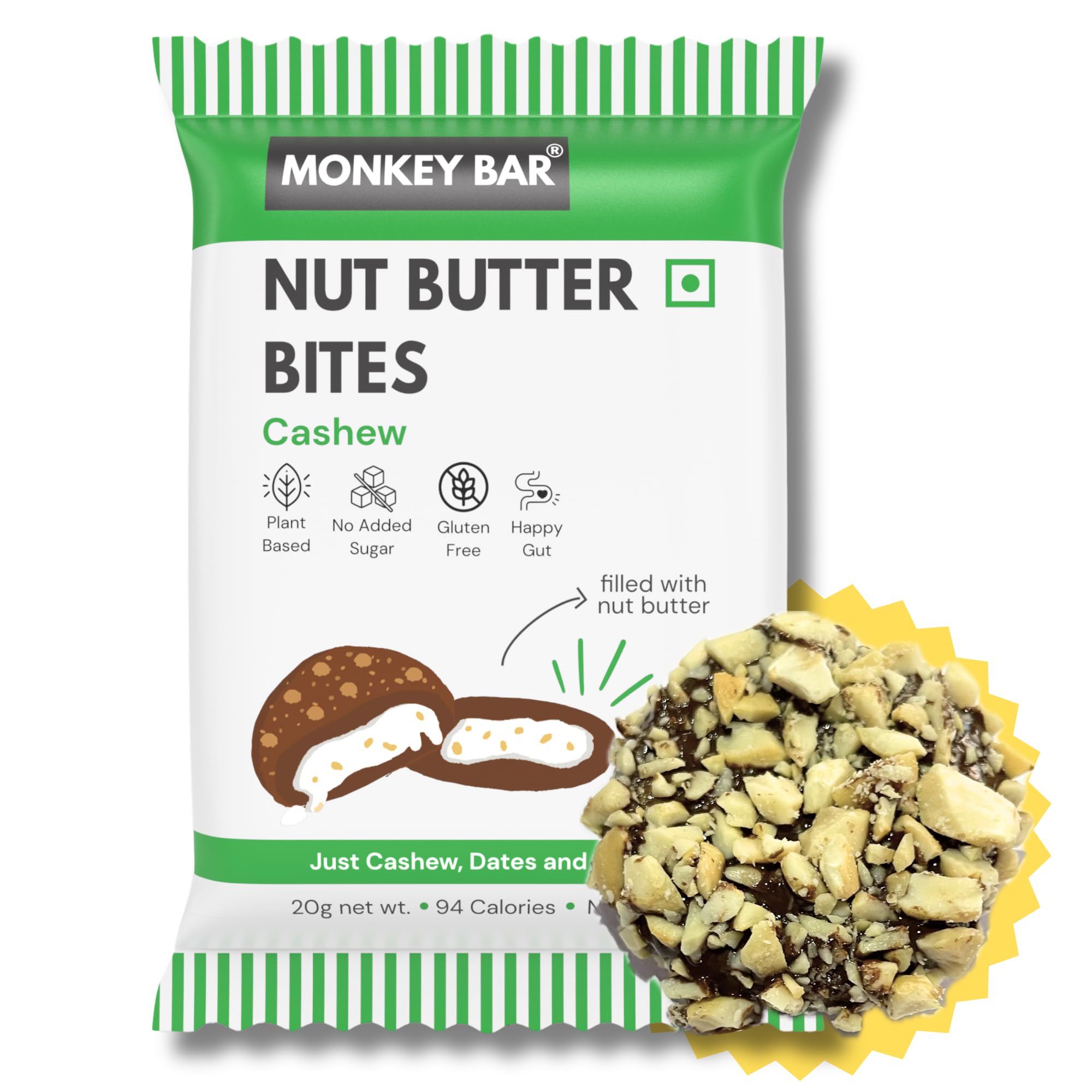 MONKEY BAR Nut Butter Bites - Cashew - 55% Dark Chocolate Truffle filled with Nut Butter - Pack of 12 - No Added Sugar - Best Chocolate Gift Box for Clean Snack (B0CZS2NRCG) Amazon Price History, Amazon Price Tracker
