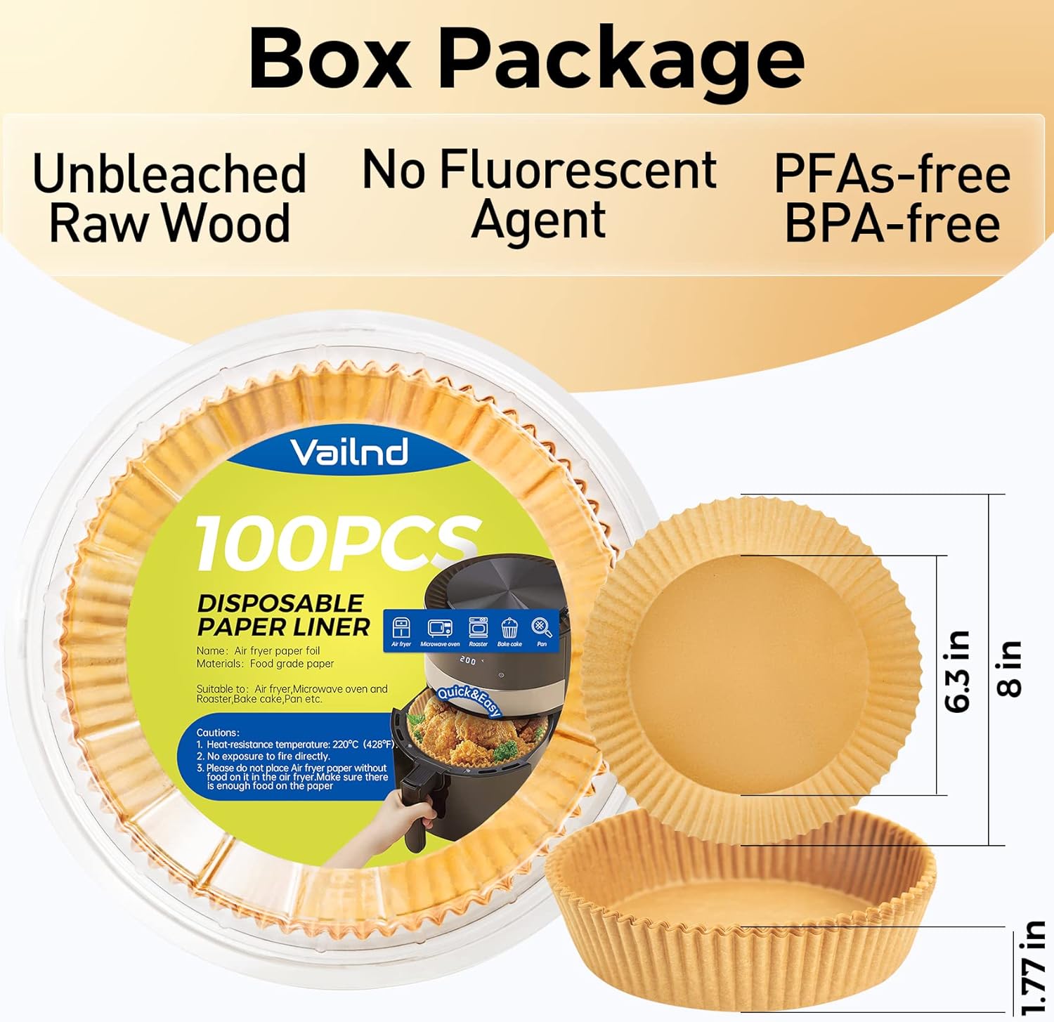 Air Fryer Paper Liners Disposable: 100pcs Oil Proof Parchment Sheets Round, Airfryer Paper Basket Bowl Liner for Baking Cooking Food: Home & Kitchen