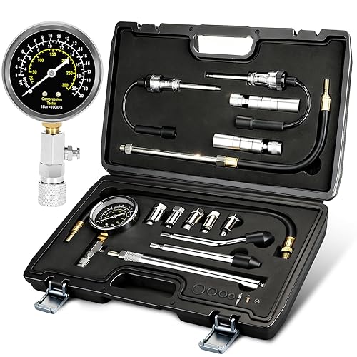 Miniatura 7 de BETOOLL Probador de compresión de 13 piezas con probador de bujías - Herramienta automotriz de calibre de compresión de cilindro de motor de 300 PSI
