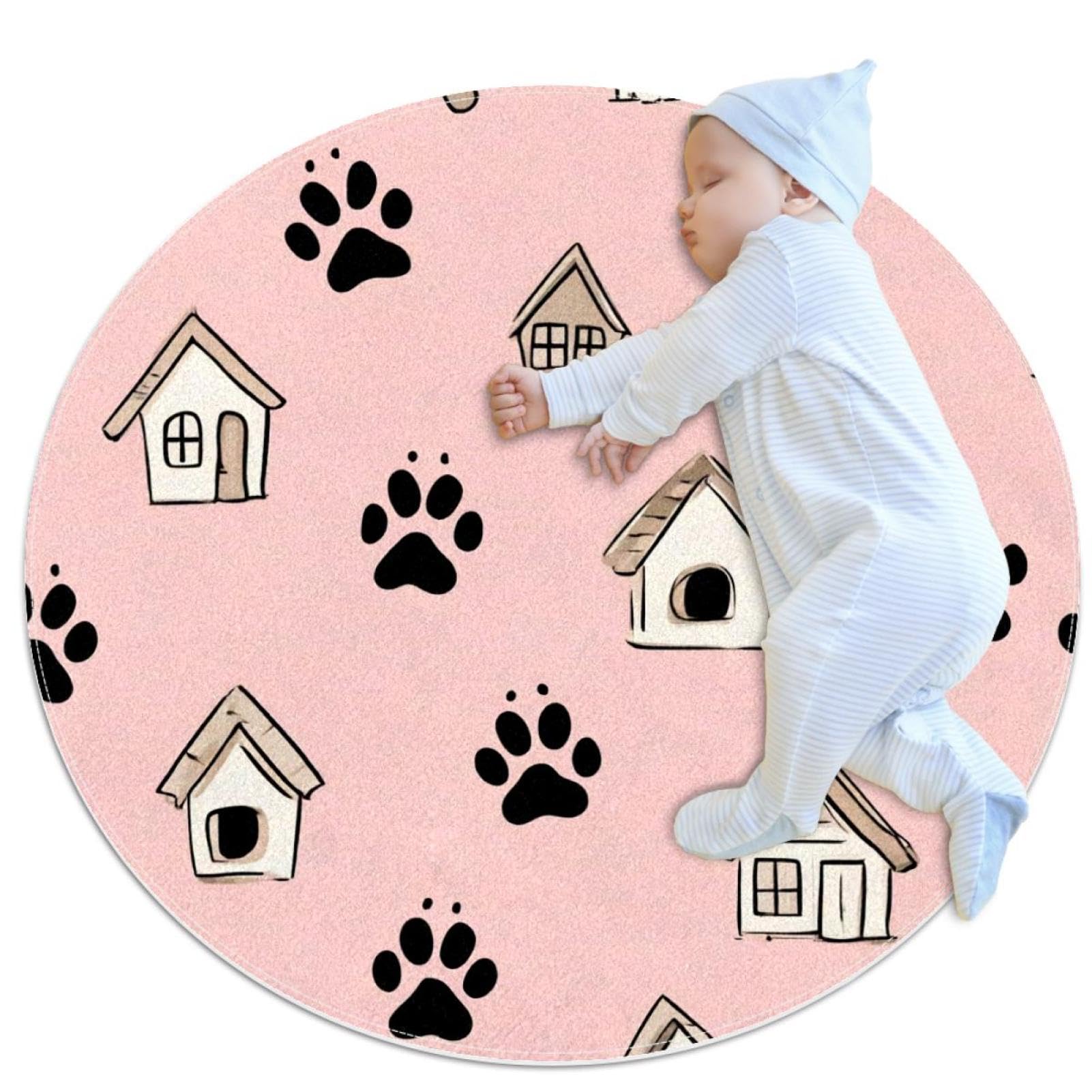 Paillasson canapé et chambre enfant rond motif niche de chien 100cm