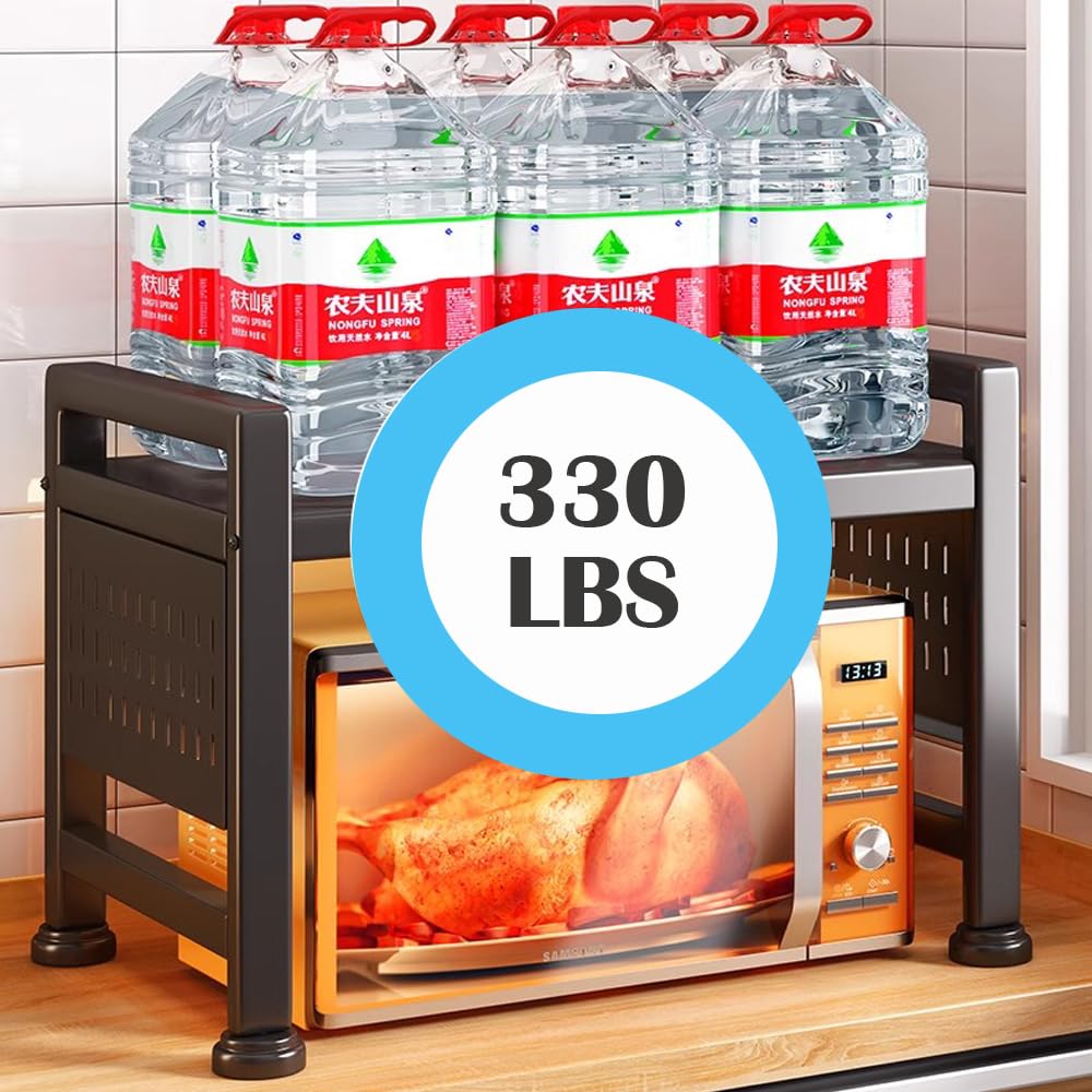 Soporte Extensible Para Microondas,Estante De Microondas De Acero Al Carbono,Soporte Microondas Ajustable 1 Niveles Con Organizador Especias,Soporte De Almacenamiento De Vajilla (1 Niveles)