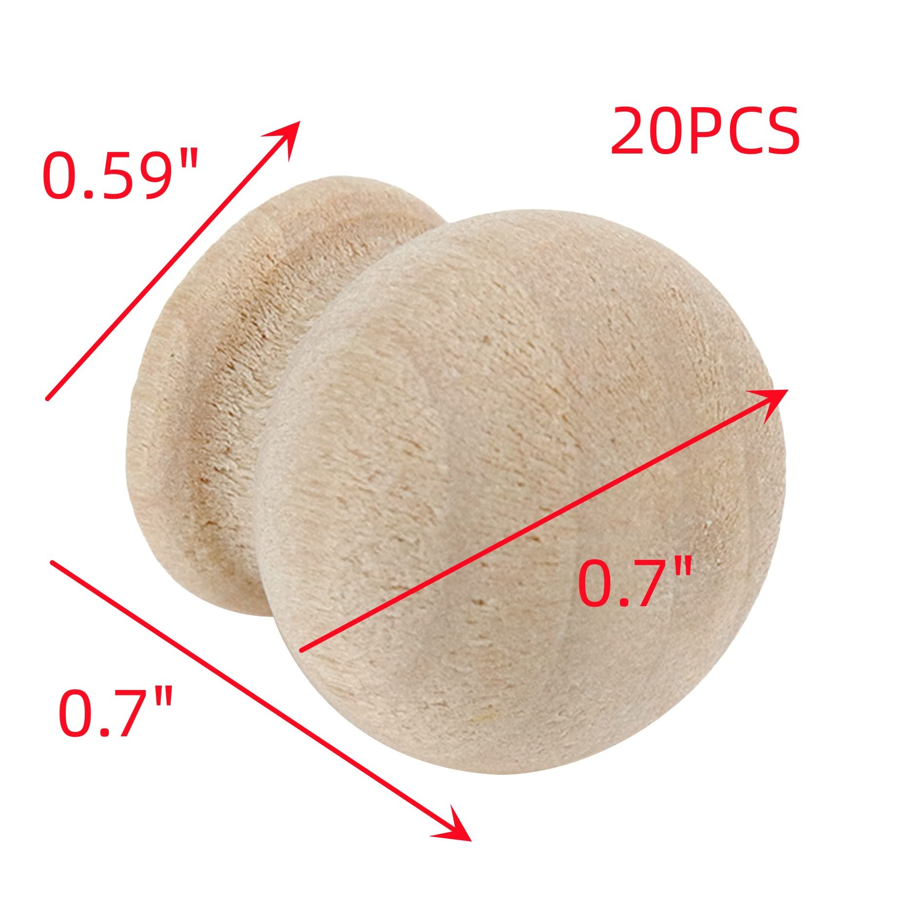 Oedema 20 mini pomos de madera para muebles, pomos sin terminar para cajones, estanterías, 0.7 x 0.7 pulgadas, con tornillos
