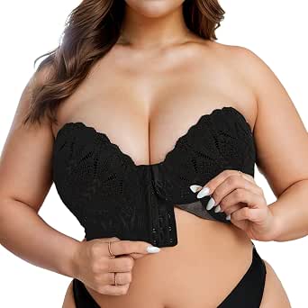 Murandick Strapless Bra For Women Front Buckle Push-Up Underwear No Wire Pull Up Non-Slip Bandeau Bra Nude At Women's Clothing Store