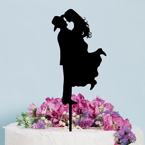 Miniatura 4 de Country Western - Decoración para tartas de boda, sombrero de vaquero, novia con botas o tacones, novia de levantamiento de novio, caligrafía