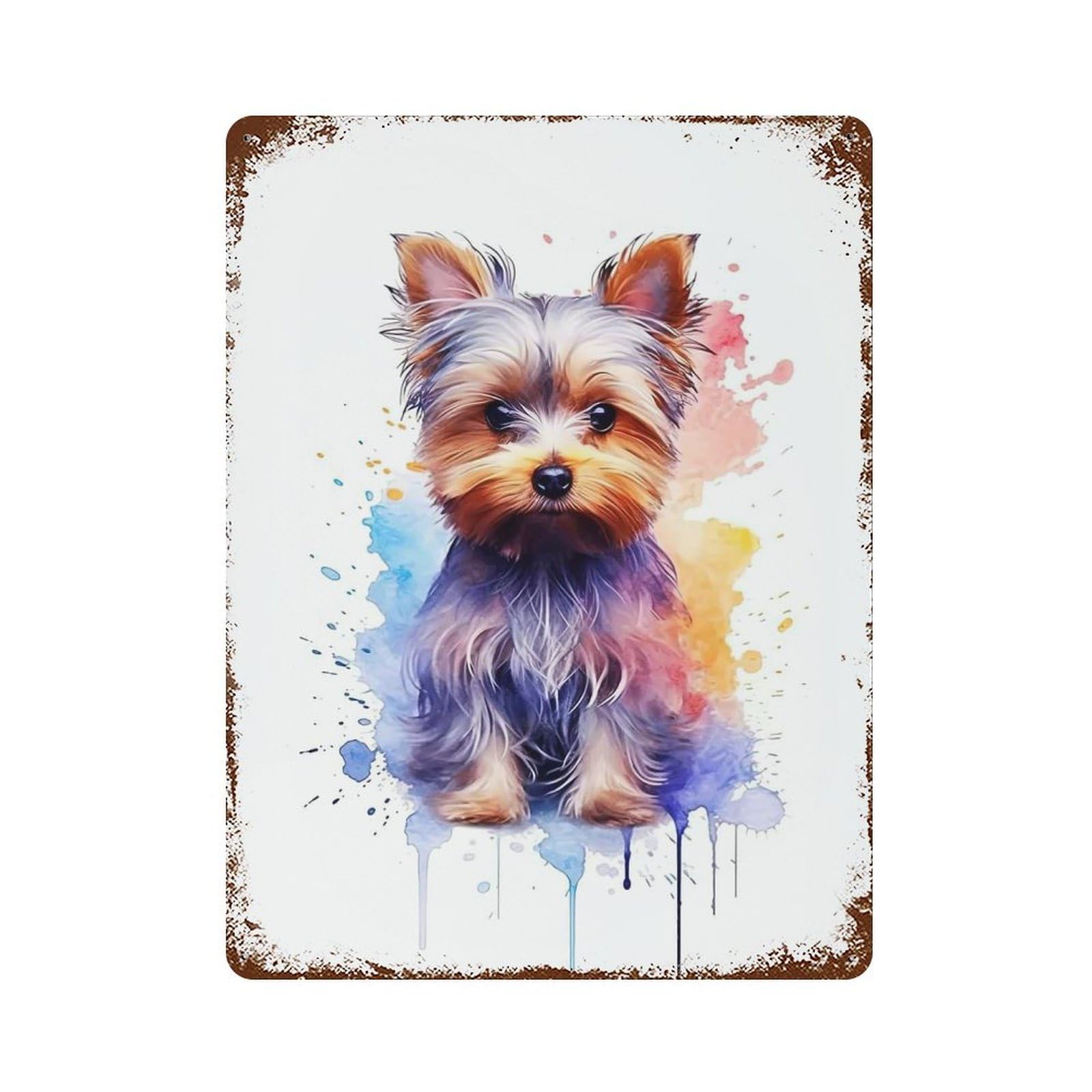 Cute Yorkshire Terrier Dog 15.7"x11.8" Weathered Tin Sign, Shabby Chic Decor for Farmhouse, Kitchen And Entryway Decor