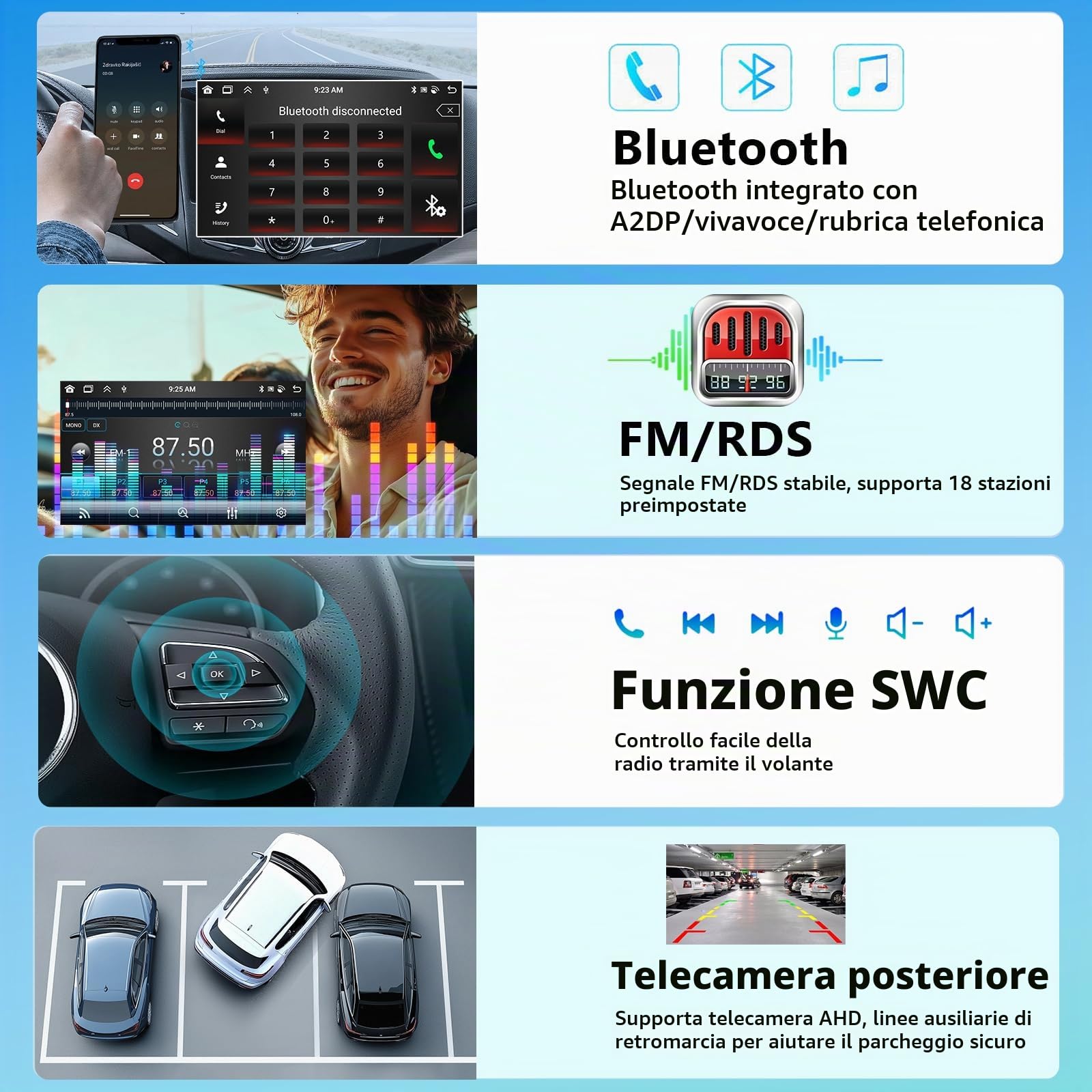 Autoradio per Fiat Bravo 2008-2013 con Wireless Carplay Android Auto, 2GB+ 64GB Bluetooth GPS Navigation WiFi FM/RDS Radio SWC EQ DSP Canbus+Telecamera Posteriore