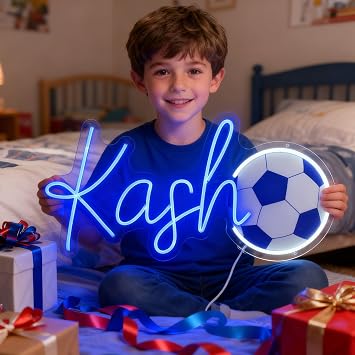 Custom Neon Name Sign Personalized with Football Baseball Soccer Basketball Pattern Sports Led Neon Lights for Wall Decor Man Cave Christmas Gift for Boys Girls Baseball Fans Kids