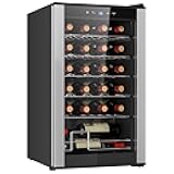 24 Bottle Wine Cooler Black Compressor Wine Fridge | 2.4 cu ft (68 L) Freestanding Wine Cellar | Red White & Sparkling Wine Storage | UV-Blocking Glass | Home Bar Kitchen Apartment Condo