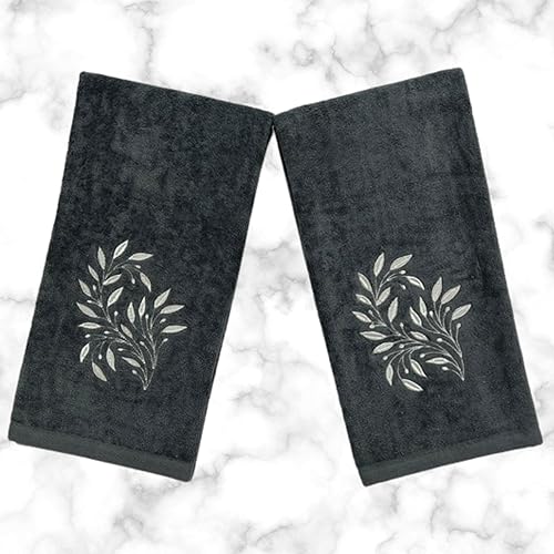 Miniatura 127 de Juego de 2 toallas de mano de baño de Navidad, color gris oscuro, 100% algodón, bordadas, diseño de copos de nieve, 16 x 25 pulgadas, toallas 24 Let