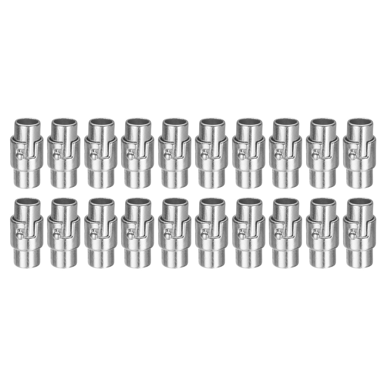 sourcing map 20pcs Leather Cord End Clasp 6mm Hole Magnetic Cord End Caps Closures Leather Bracelet Buckle for Jewelry Making DIY Supplies Crafts, Silver Tone
