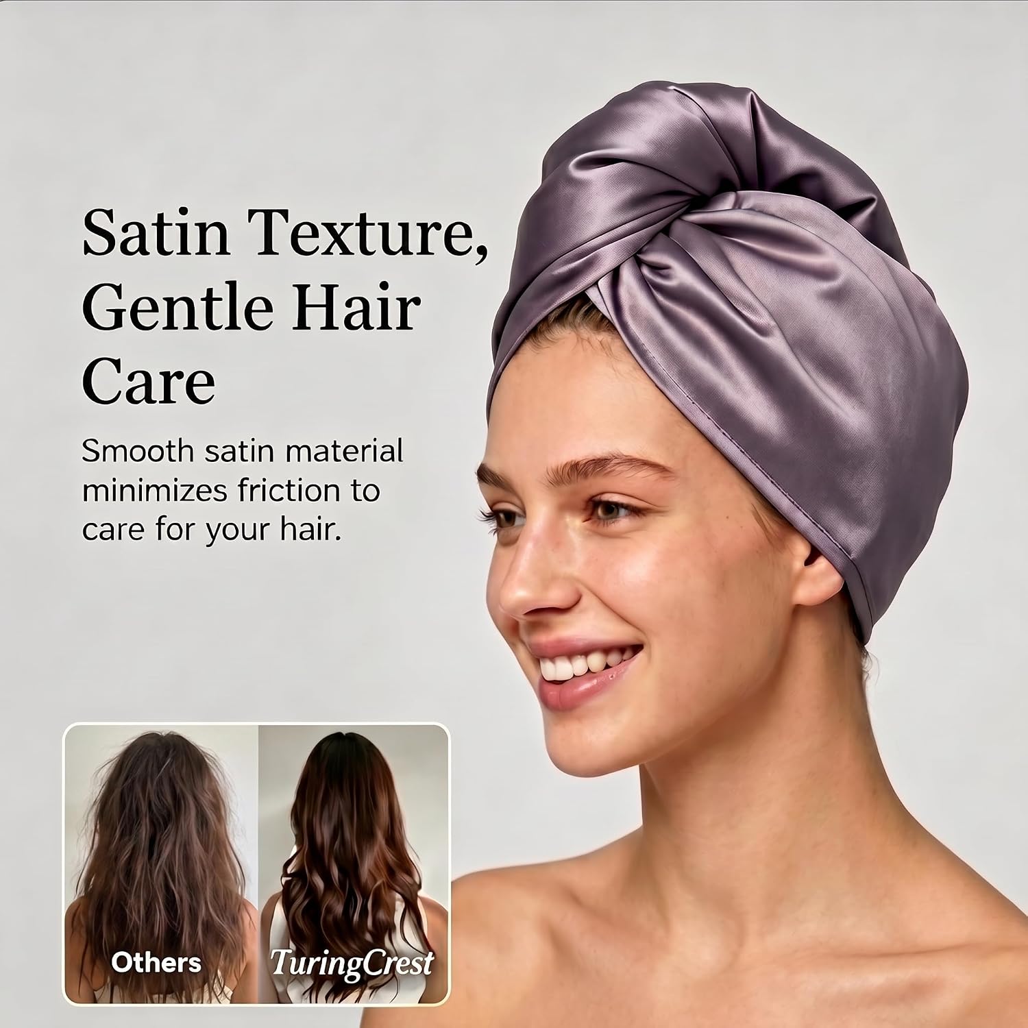 Microfiber Hair Towel Wrap for Women, Thickened Quick Dry Hair Turban with Satin Elastic Band, Hair Drying Towel for Long Hair (Purple)