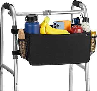 Walker Basket for Folding Walker, Basket for Walkers for Seniors with Cup Holder, Foldable Walker Bag, Walker Accessories Gift for Friends, Family and Elders, Not Fit Rollator Walker - Black