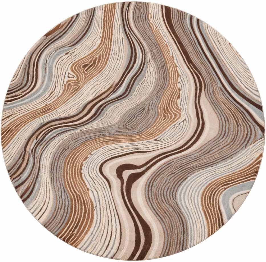 WaveCraft Rug 100% Natural Handmade Hand-Tufted Wool Area Rug for Living Room, Bedroom & Office, Thick & Durable Wool Pile Rug Abstract Neutral Beige Brown 10 x 10 ft Round