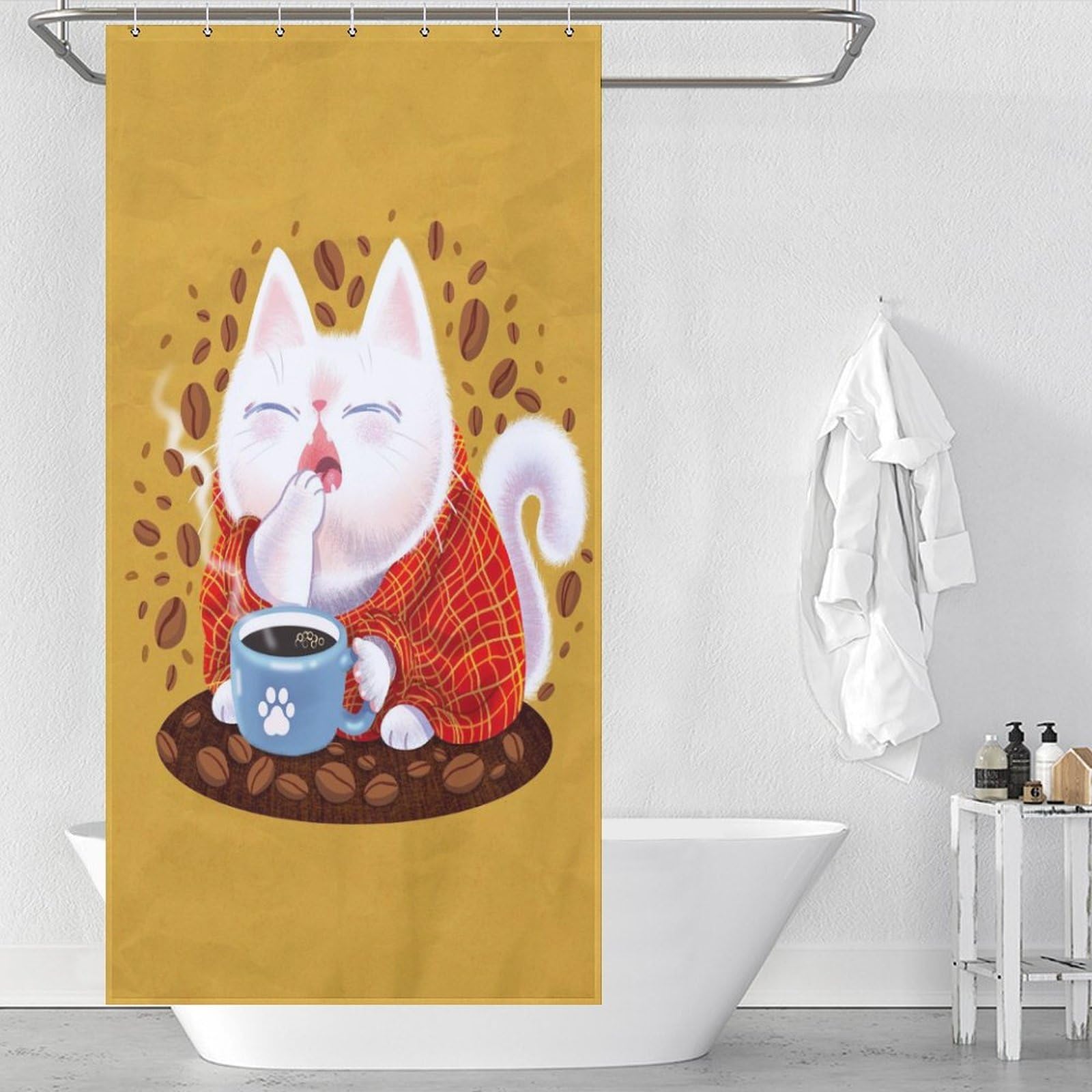 Rideau de douche chat élégant en textile durable et moderne pour sublimer la baignoire