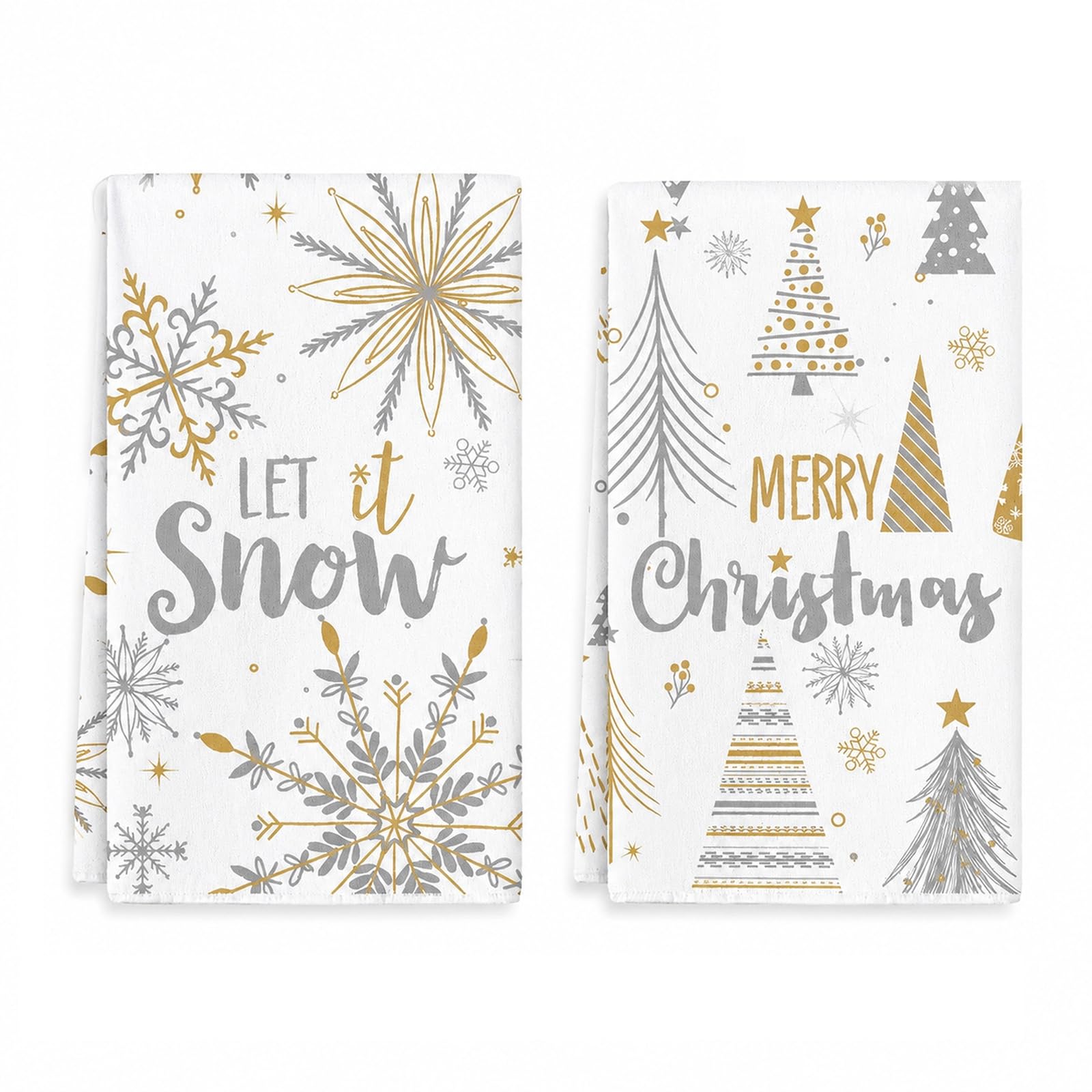 Christmas Tea Towels Set of 2, Snowflake Merry Christmas Tree Hand Towels