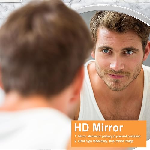 Miniatura 5 de MAGFLERUM Espejo redondo plateado de 30 pulgadas, espejo redondo grande con marco de madera, espejo de pared plateado para baño, espejos circulares