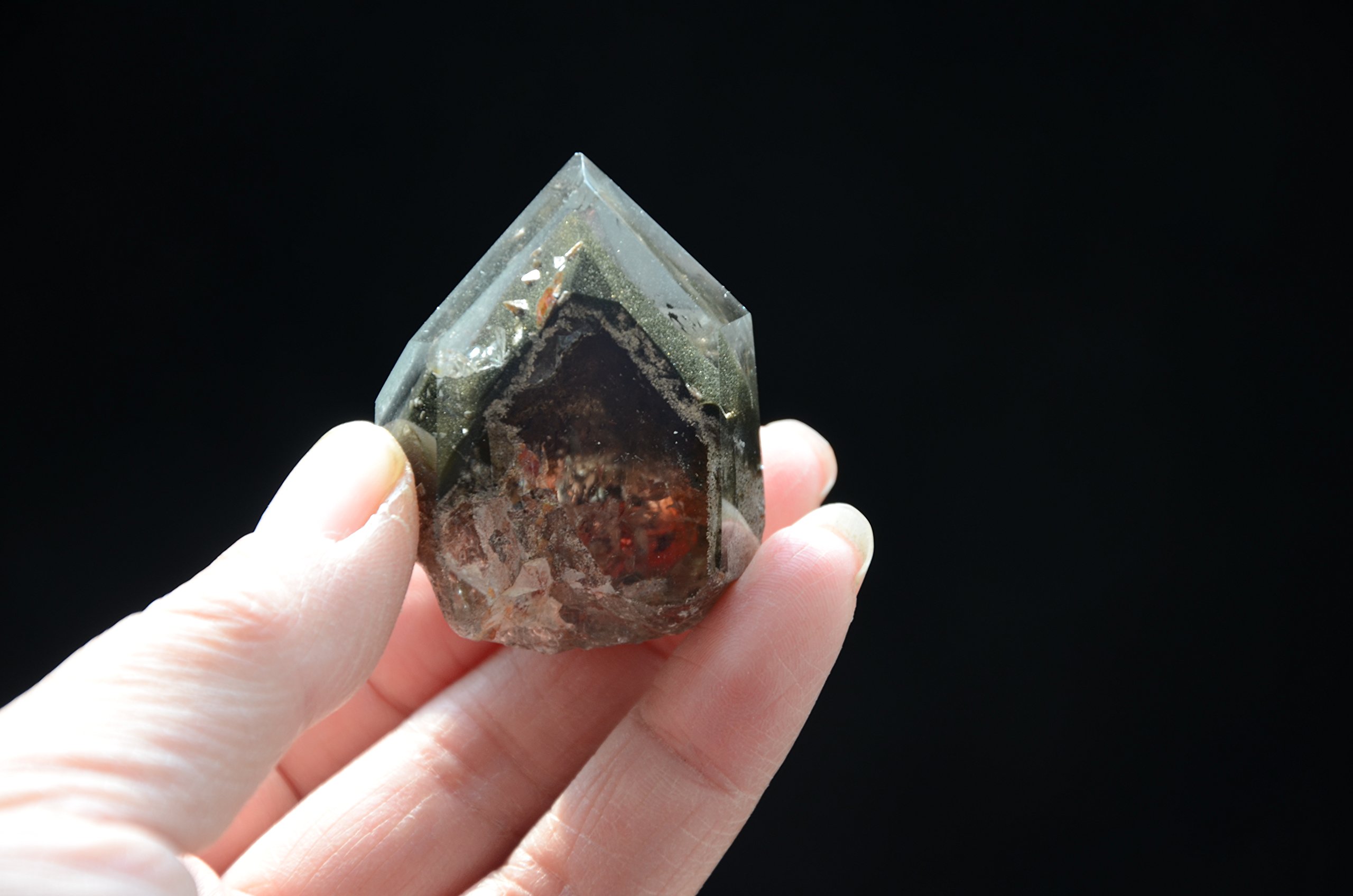 Real Tibet Himalayan High Altitude Clear 6 Sided Single Terminated Crystal Point Quartz Bacchetta da 1,77 Pollici con Fantasmi Verdi Spirituale Crystal Specimen