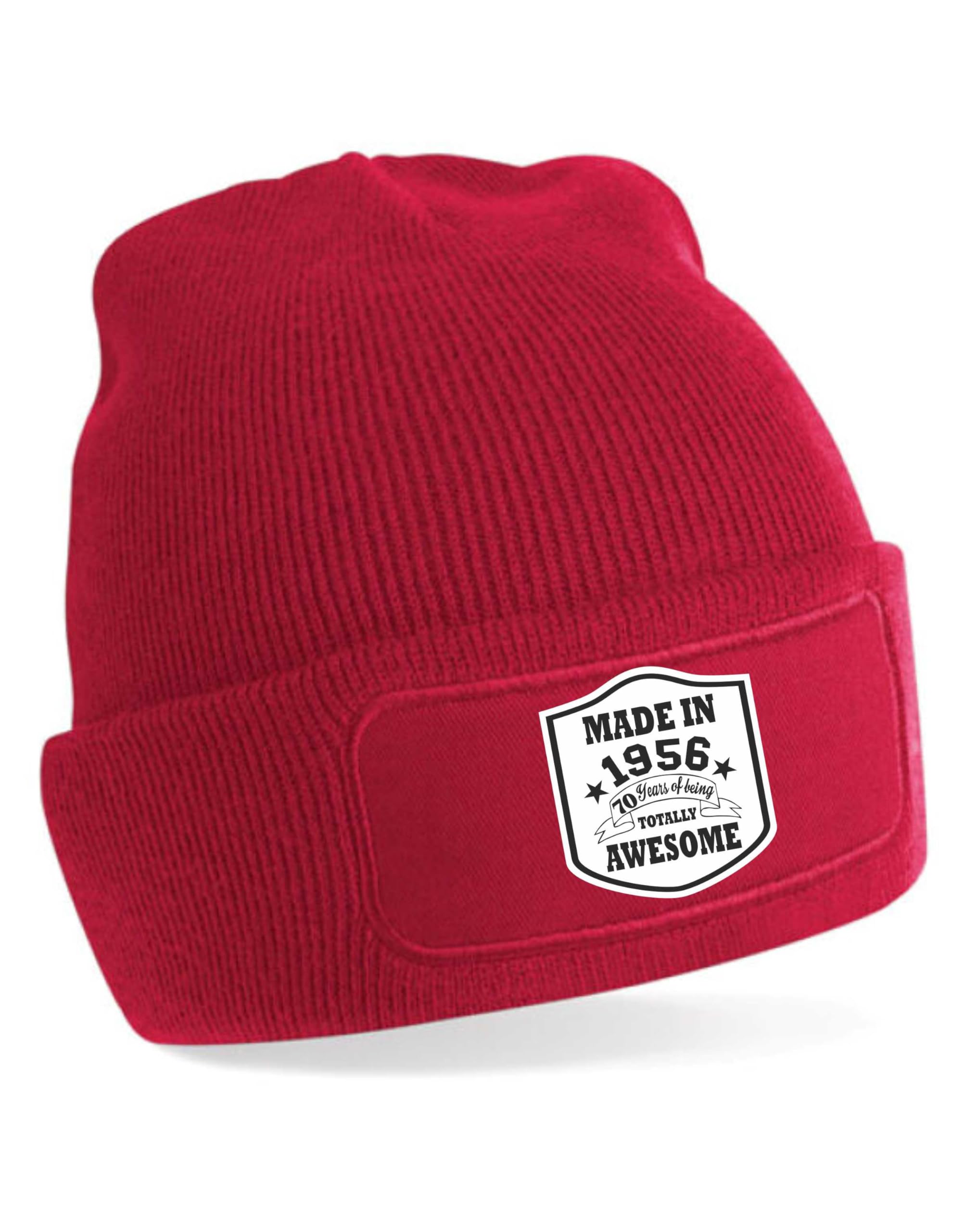 Print4u Women's Red 70Th Birthday Made In 1956 Beanie Hat Gift 70 Year Old Men &