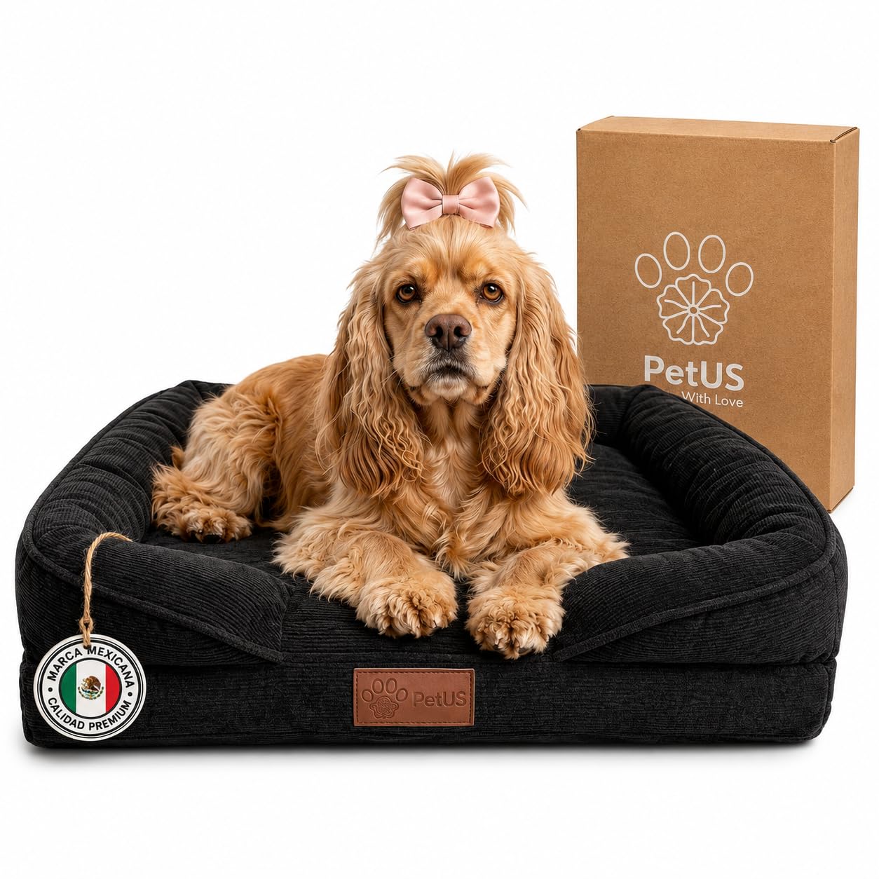 PetUS Cama Ortopédica para Perros con Memory Foam, Sofá Cama Antiestrés Premium, Funda Extraíble y Lavable, Base Antideslizante para Perros Grandes, Medianos y Pequeños (Negro, Medium)