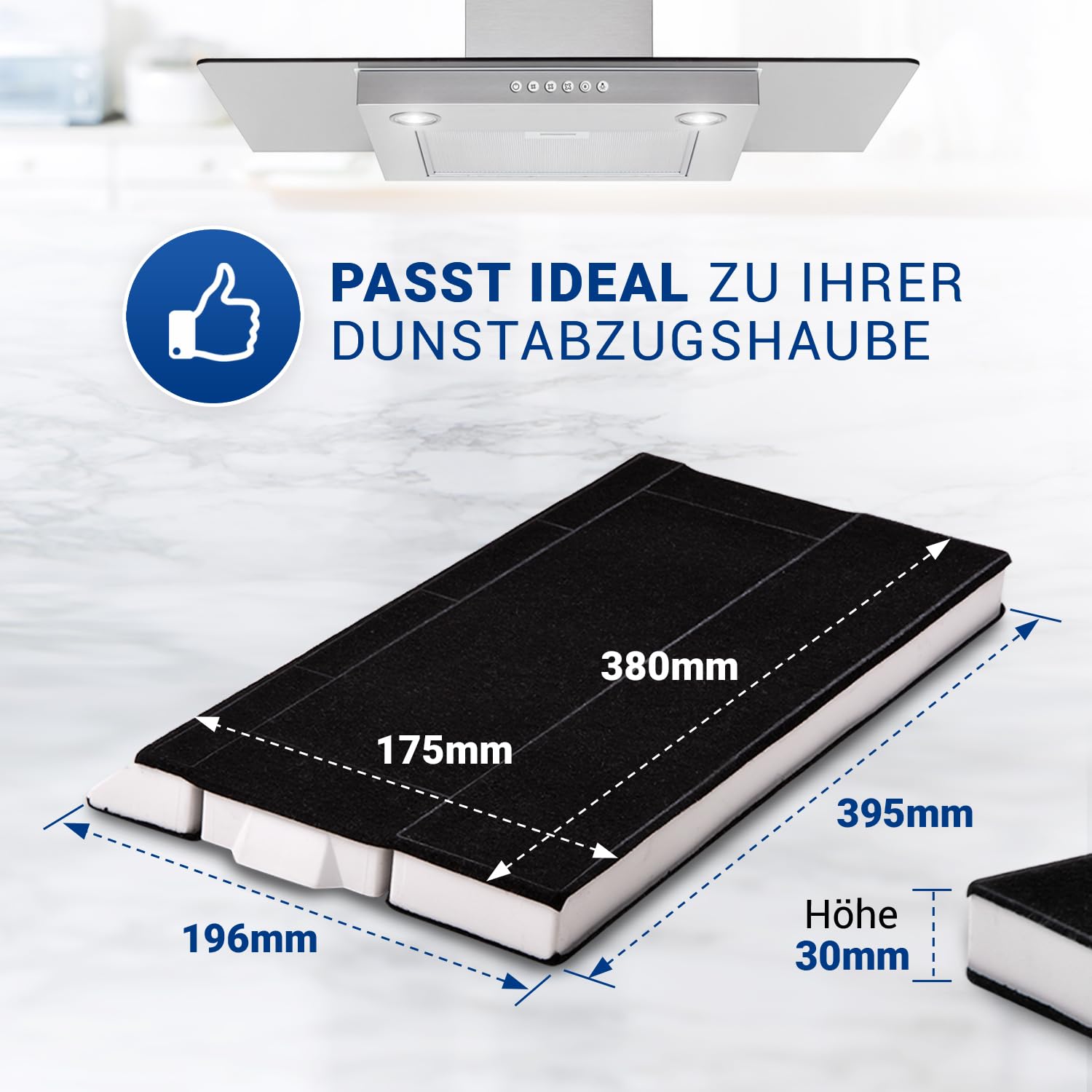 VIOKS 3x Aktivkohlefilter Dunstabzugshaube Ersatz für Bosch DHZ4506 434229 | Filter, 380/395 x 175/196 x 30 mm, ersetzt 00434229, Ersatz für Siеmens LZ45501 Neff Z5144X1 Z5144X5 Constructa CZ5144X5