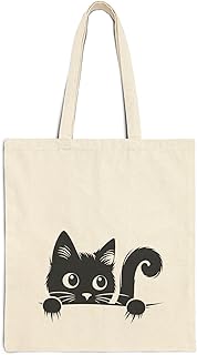 شنطة يد كبيرة توت من القماش بسوستة لمحبي القطط - لون بيج - 740