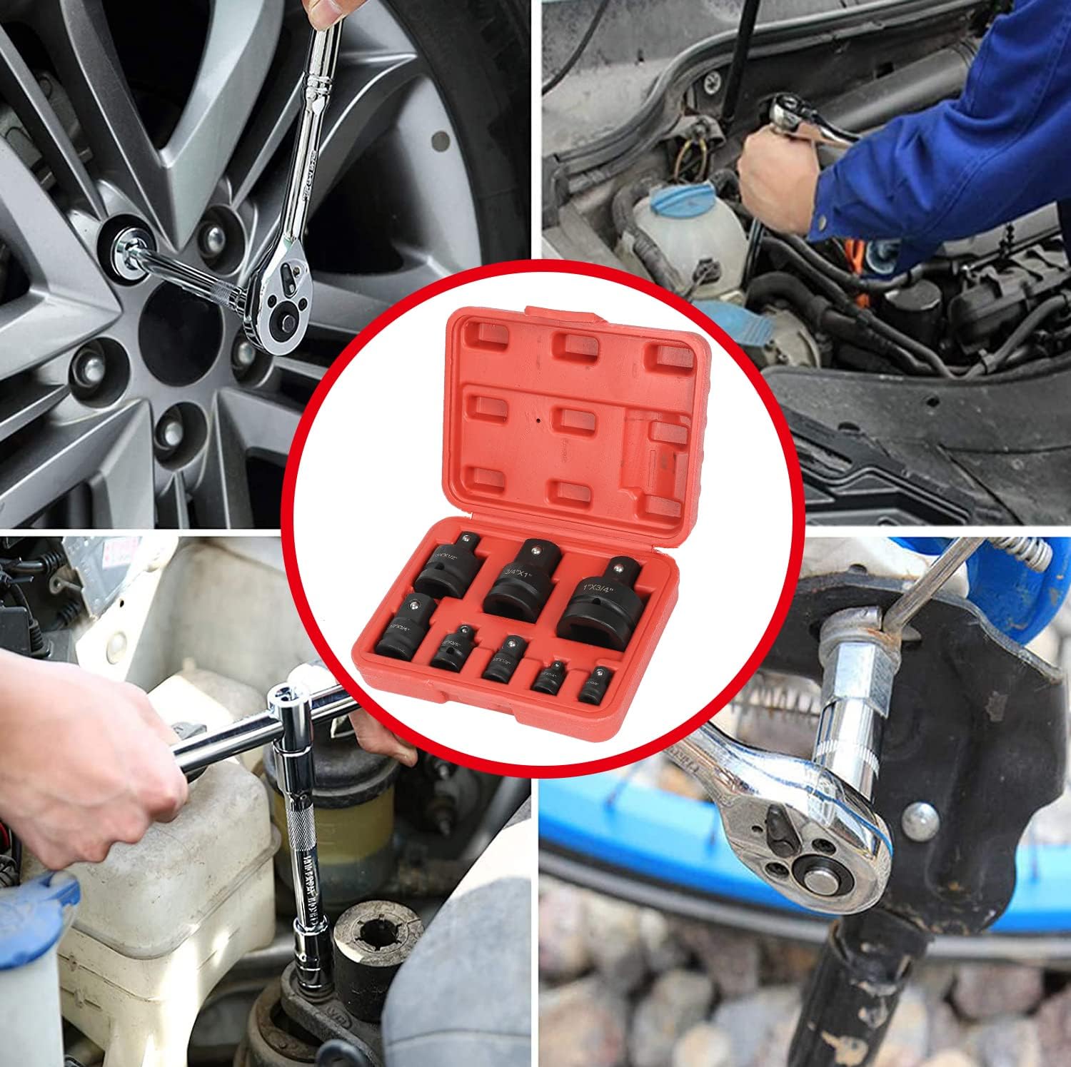TYFYB 8pcs Impacted Impact Socket Adapter Reducer Step Up Converter Set Mechanics CRV 1/4inch 3/8inch 1/2inch 3/4inch, Red-8pcs (CY0861)