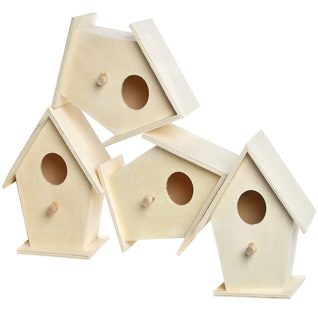 Baker Ross Casitas de madera para pájaros para pintar y decorar, Juego de 4 unidades, 12cm x 9.5cm