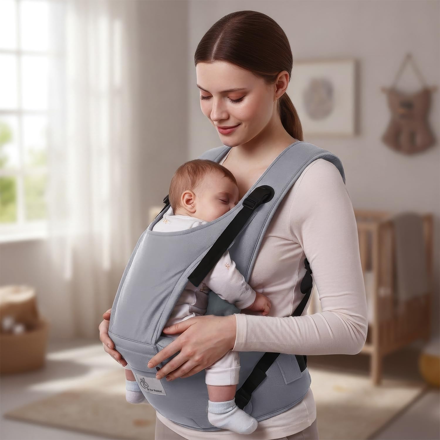 R for Rabbit Baby Carrier for New Born, 5 in 1 Hip Seat Front Carry Position Upsy Daisy Cozy Carrier Adjustable Straps for 4 to 36 Months Kids Weight Capacity Upto 15 Kgs (Grey)