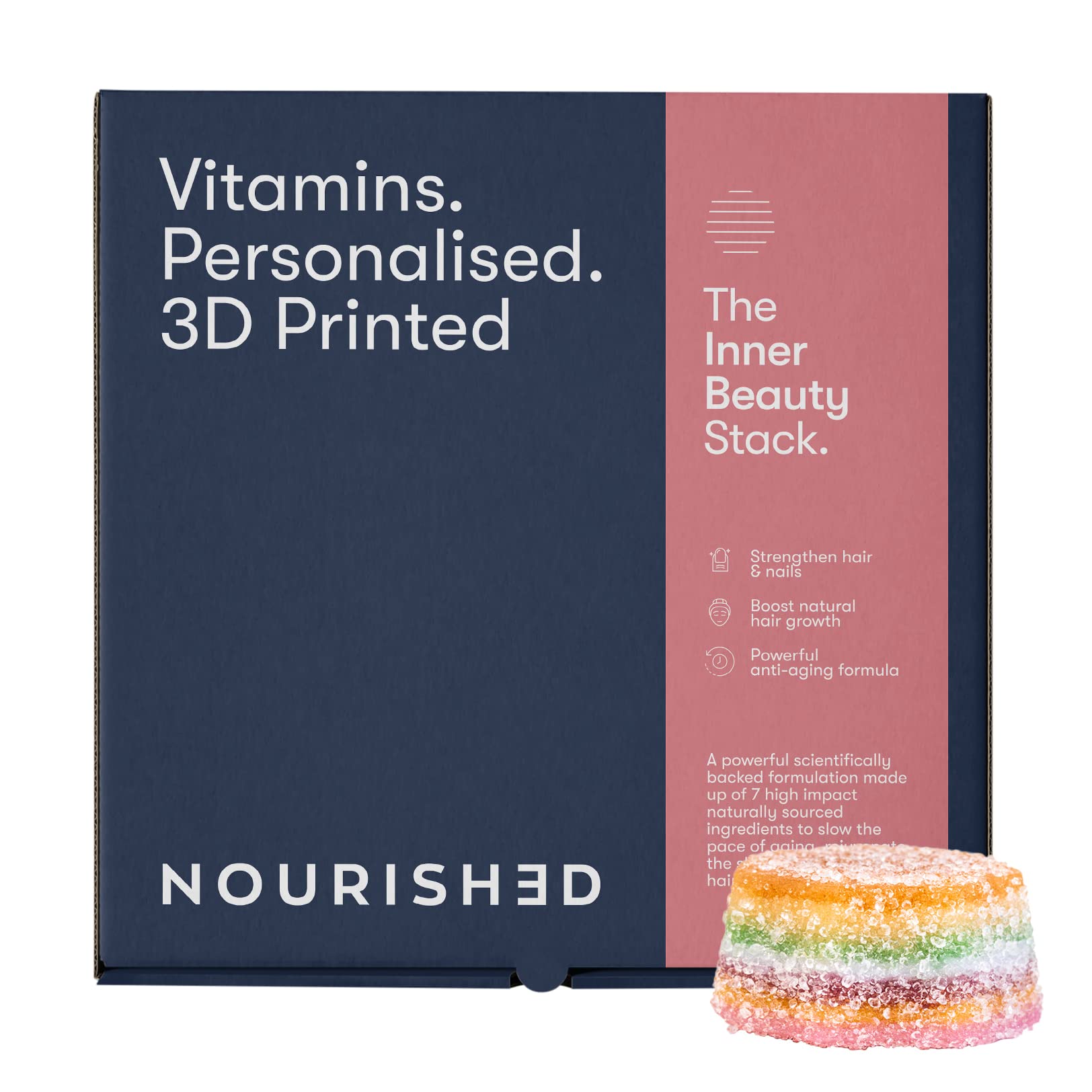 NOURISH?D Nourished Inner Beauty Super Nutrient Gummies | Gummy Nutrients with Resveratrol, K2, Vitamin E, CoQ10 | Hair and Skin Nutrition for Women | Sugar-Free & Vegan | 28 Hair Skin Nails Gummies