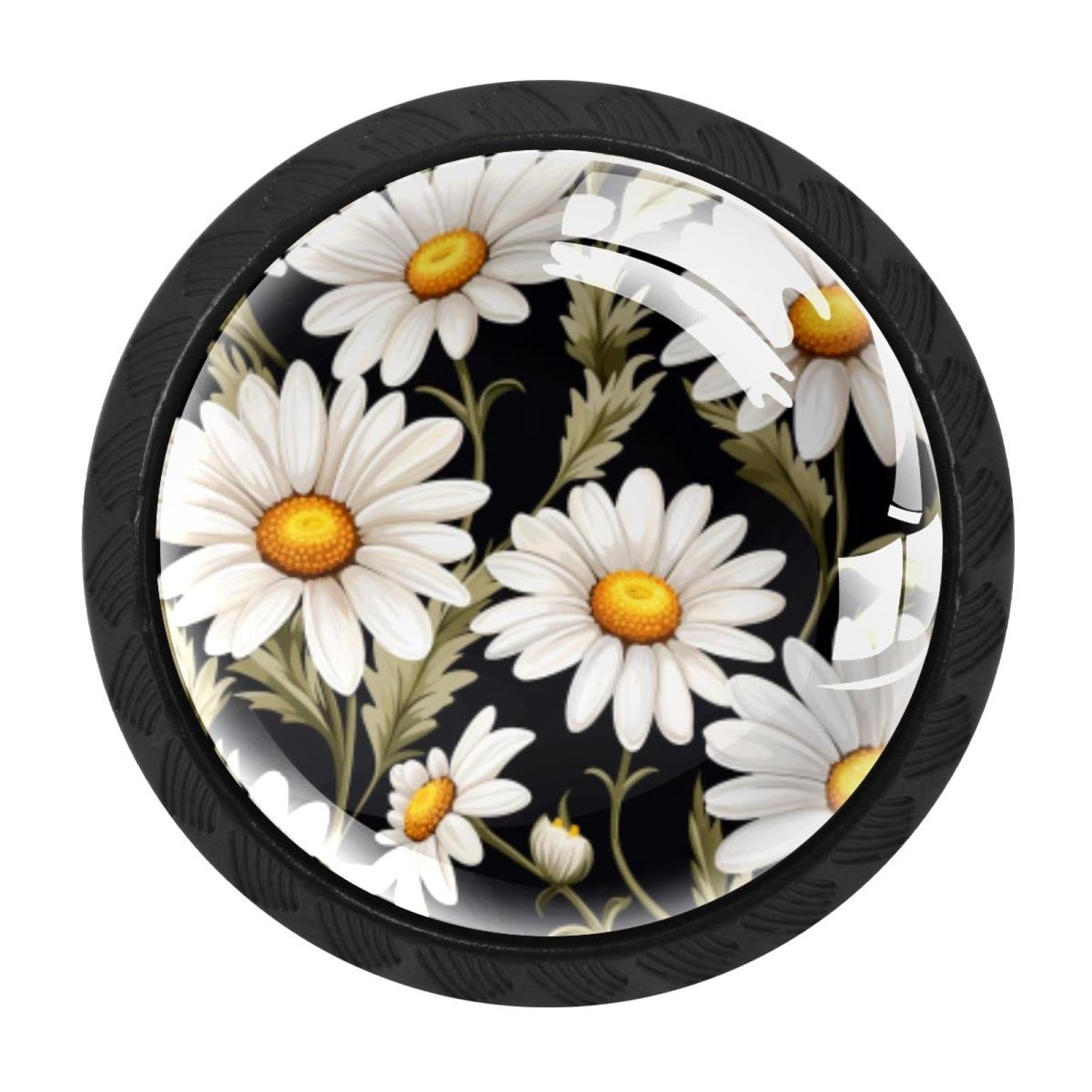 CHENZZZZ 4 Pack Round Cabinet Knobs for Kitchen Bathroom Closet Dresser Cabinets, Daisy