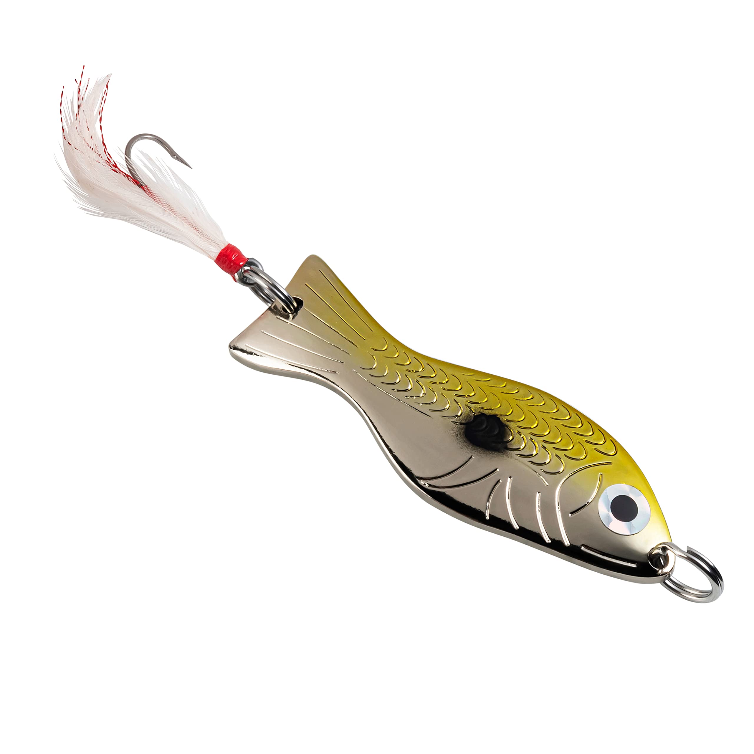 AL's Goldfish Lure Company Saltwater Series Goldfish Fishing Spoons with Hackle Feather and #3/0 VMC J Hook. 3/4 oz