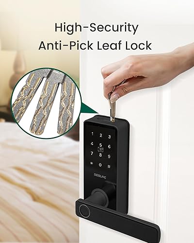Miniatura 9 de DESLOC B200L - Cerradura inteligente de huellas dactilares con asa, cerraduras de puerta de entrada sin llave para puerta delantera y dormitorios