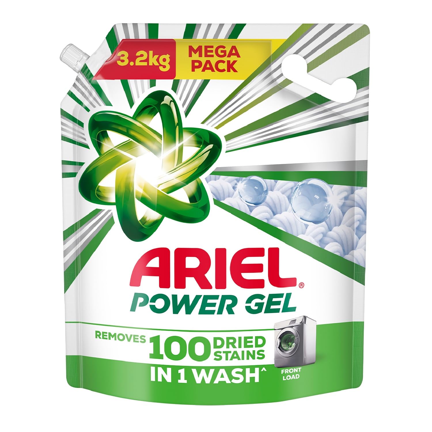 Ariel Power Gel Liquid Detergent for Front Load – 3.2kg | Removes 100 Dried Stains in 1 Wash | Faster Dissolving | Long-Lasting Fragrance | Color Protection | At the price of Powders