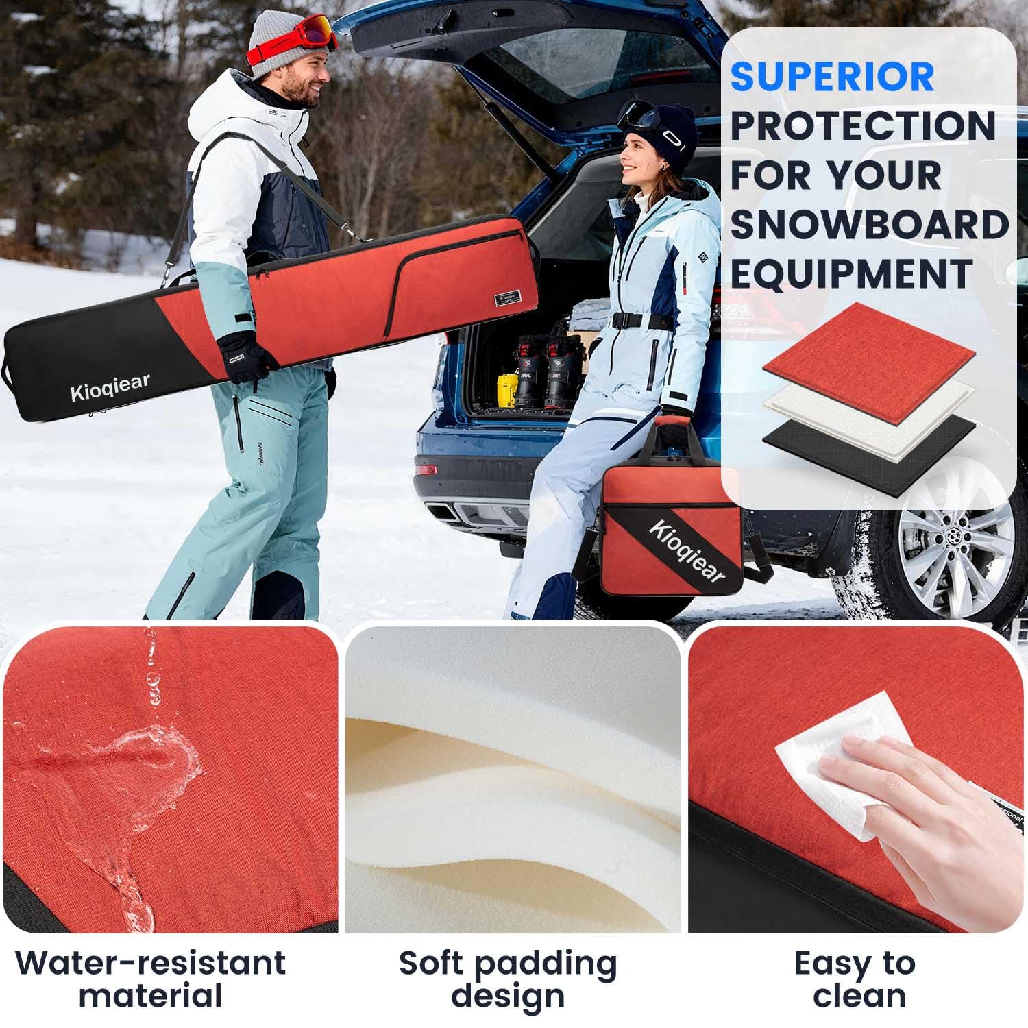 Combo acolchado para snowboard y botas, perfecto para snowboard de hasta 165 cm y botas de hasta la talla 13, incluye 1 bolsa acolchada de snowboard y 1 bolsa acolchada para botas. (rojo)