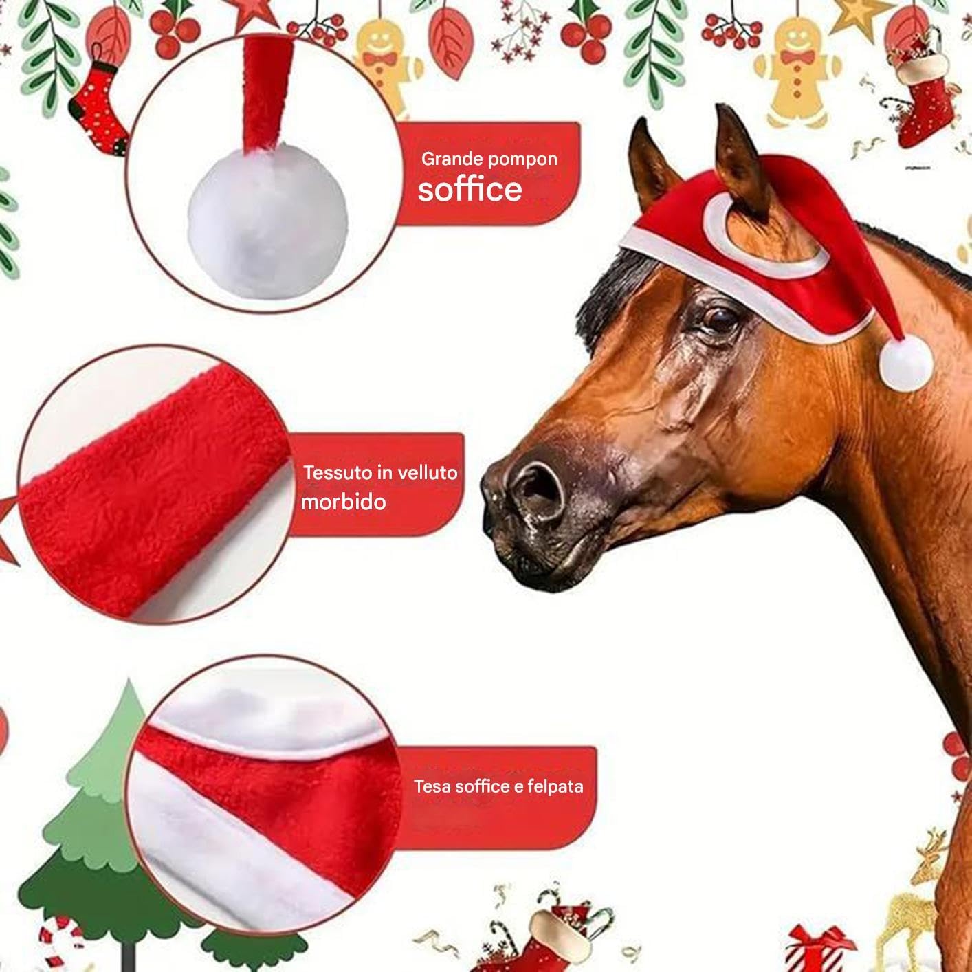 Cappello da cavallo di Babbo Natale - Costume da equino per le vacanze 54x46 cm, imbottitura senza sella traspirante, elegante accessorio per l'equitazione | Christmas Farm Ranch Amanti degli animali