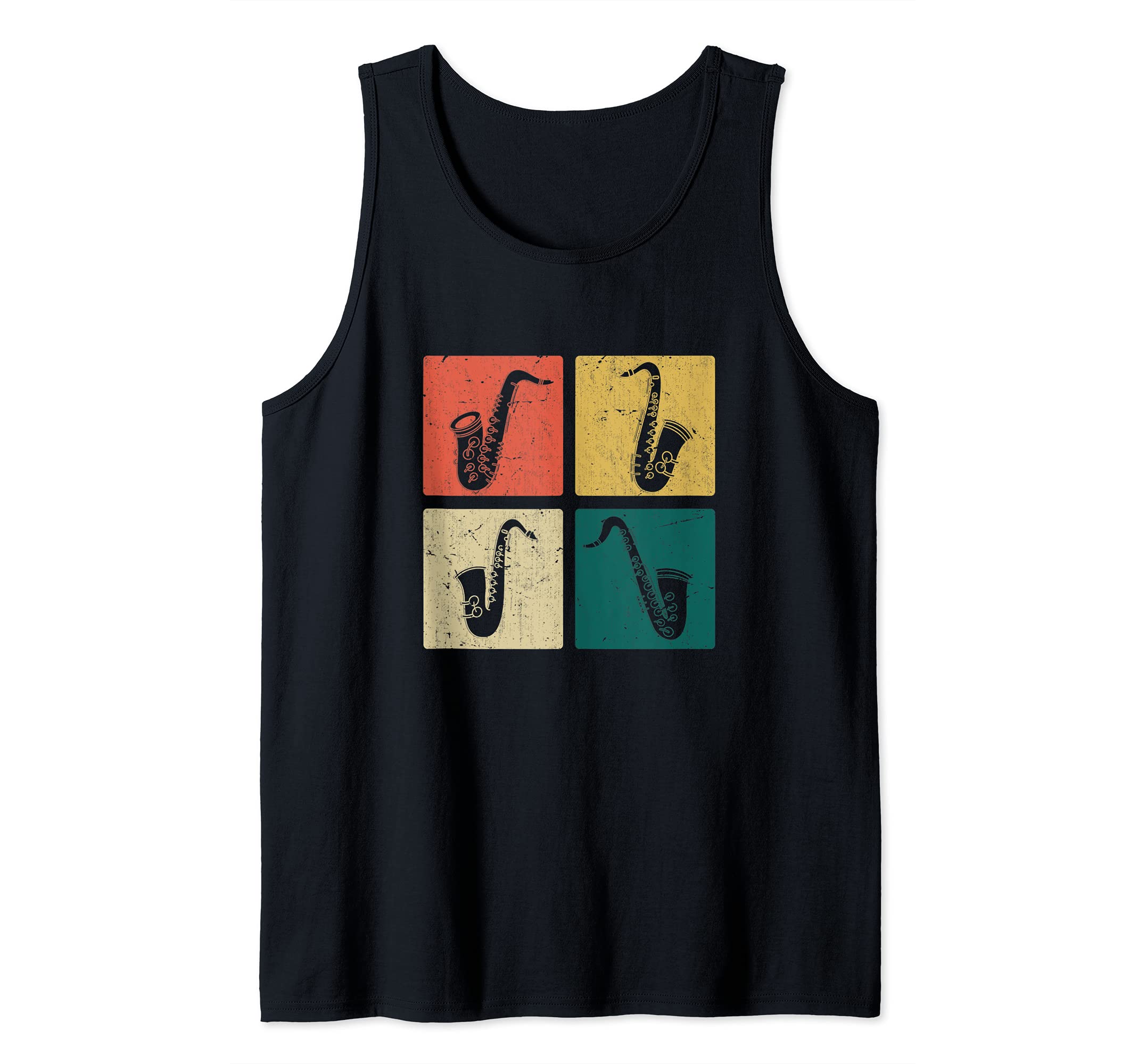 Retro Musician Saxophonist Sax Player Music Notes Saxophone Tank Top, Black