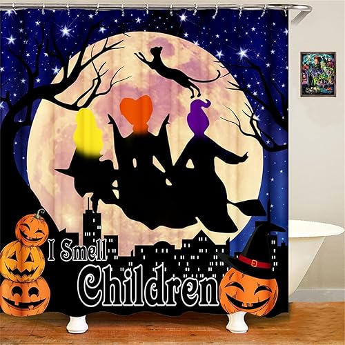 Hocus Pocus, cortina de ducha de Halloween, juego de cortina de ducha impermeable de 72 x 72 pulgadas con 12 ganchos para decoración de baño