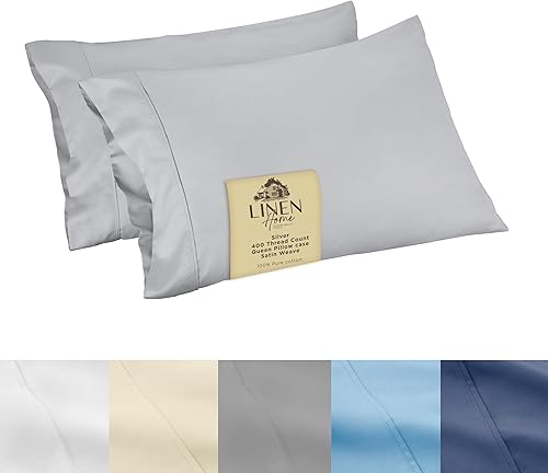 Linen Home Juego de fundas de almohada Queen de 400 hilos, fundas de almohada 100% algodón de fibra larga, fundas de almohada de satén de lujo,