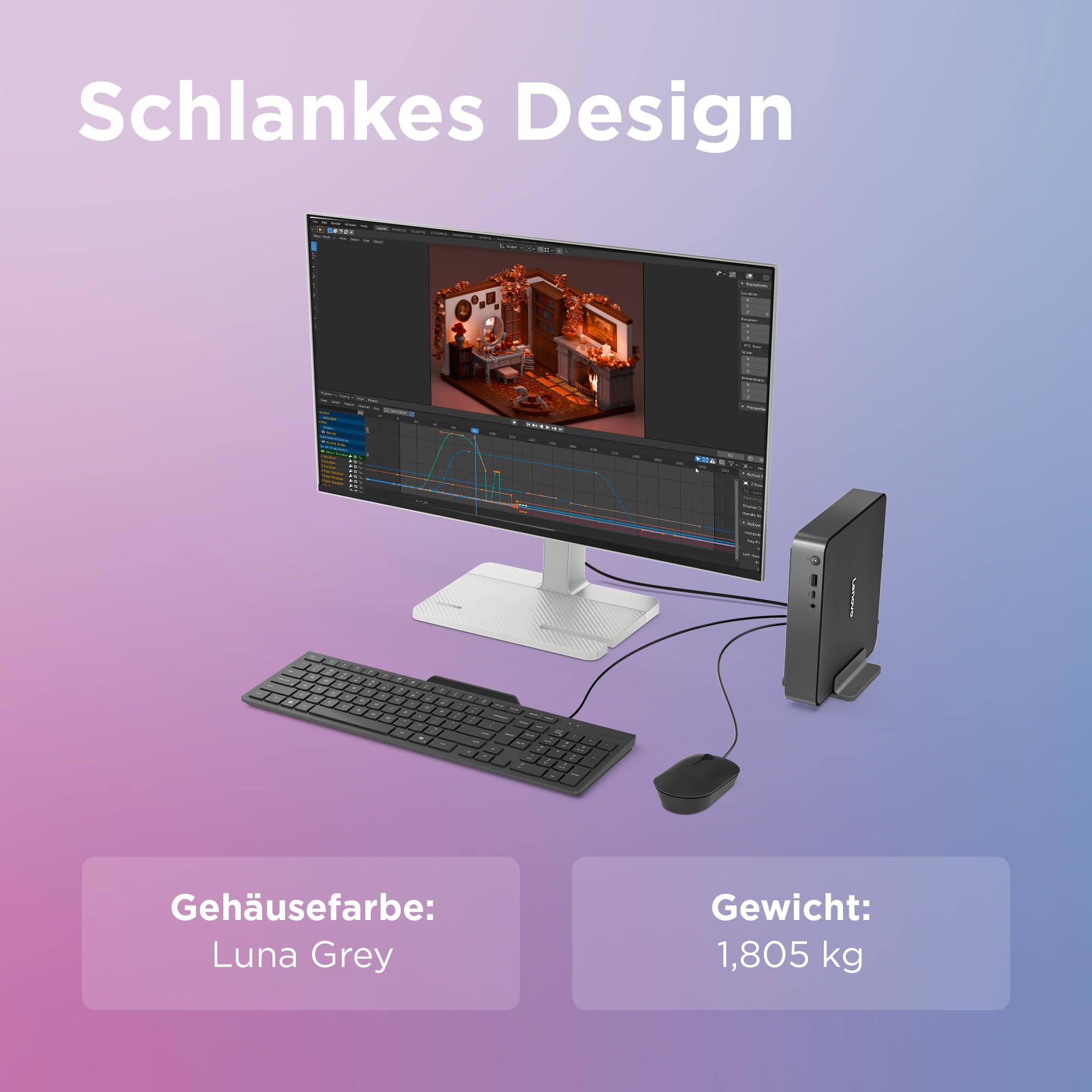 Lenovo IdeaCentre Mini x Desktop-PC | Copilot+ PC | Snapdragon X X1-26-100 | 32GB RAM | 1TB SSD | Qualcomm Adreno Grafik | Windows 11 | Luna Grau | 1L | 3 Monate Premium Care