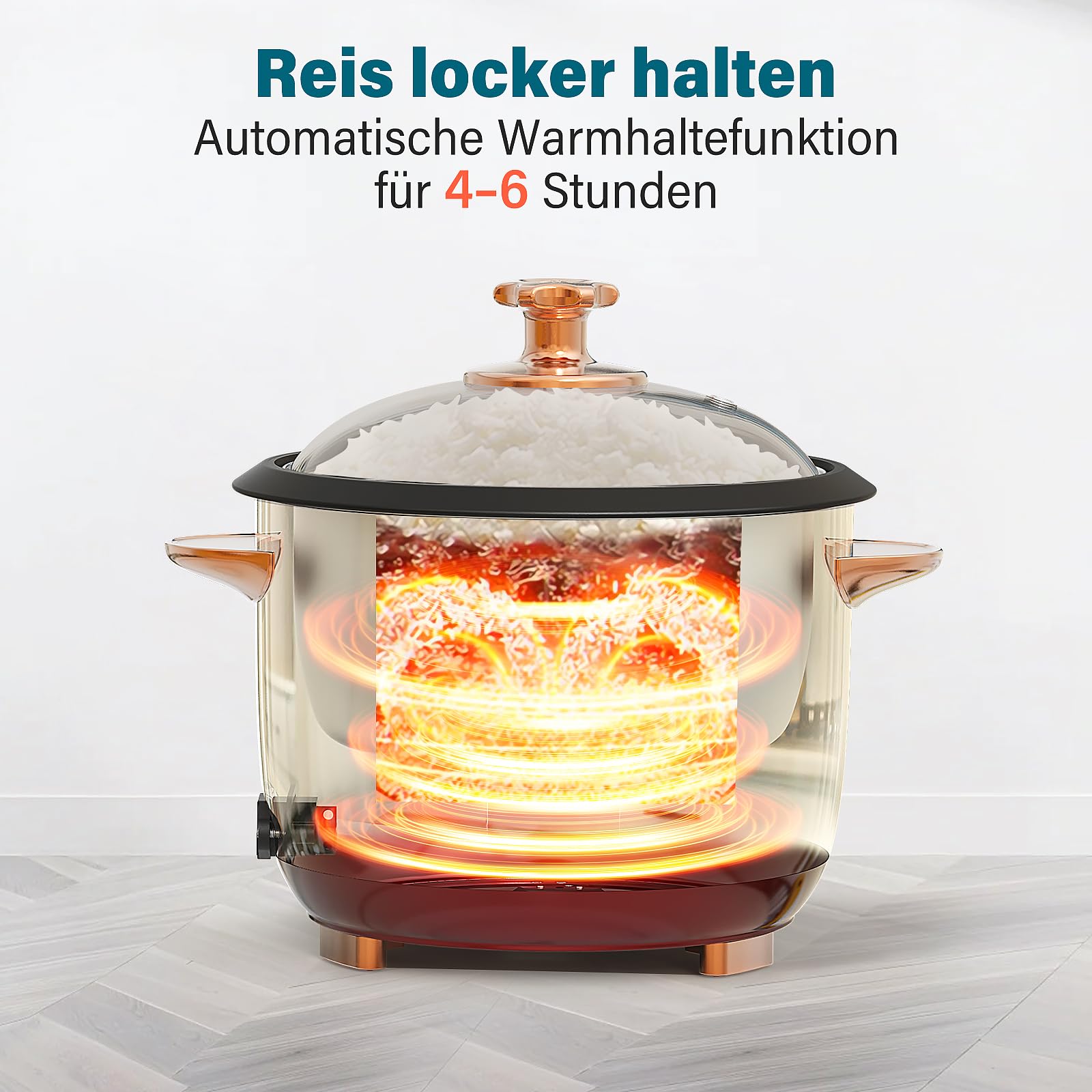 Macook Reiskocher & Dampfgarer mit Antihaft-Innentopf - 1L, Burgunderrot - Für 1-5 Personen - Schnelle Zubereitung ohne Anbrennen - Mit Warmhaltefunktion inkl. Dämpfeinsatz, Löffel & Messbecher