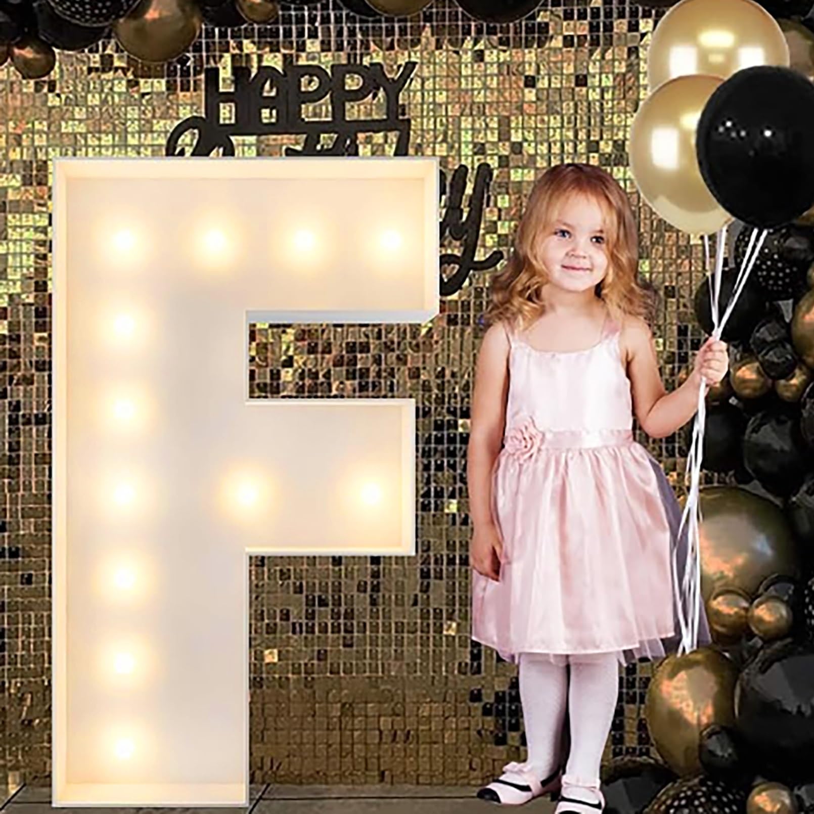 Alphabet LED Lights, 2.3/3.3/4ft Large Words Marquee Cardboard Letters Lamps For Birthday Graduation Party Decorations Wedding Home Decoration(F,70cm/2.3ft)