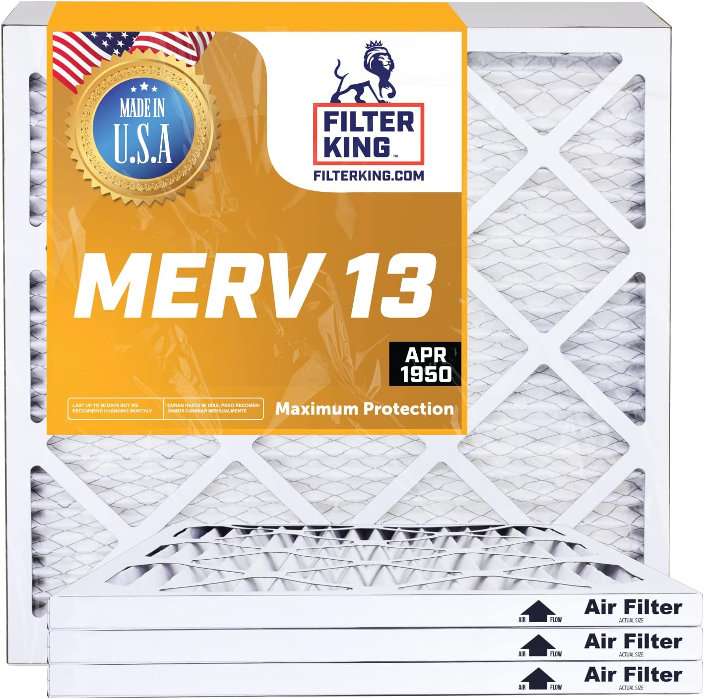 Filter King 19x27x1 Air Filter | 4-PACK | MERV 13 HVAC Pleated A/C Furnace Filters | MADE IN USA | Actual Size: 19 x 27 x .75"