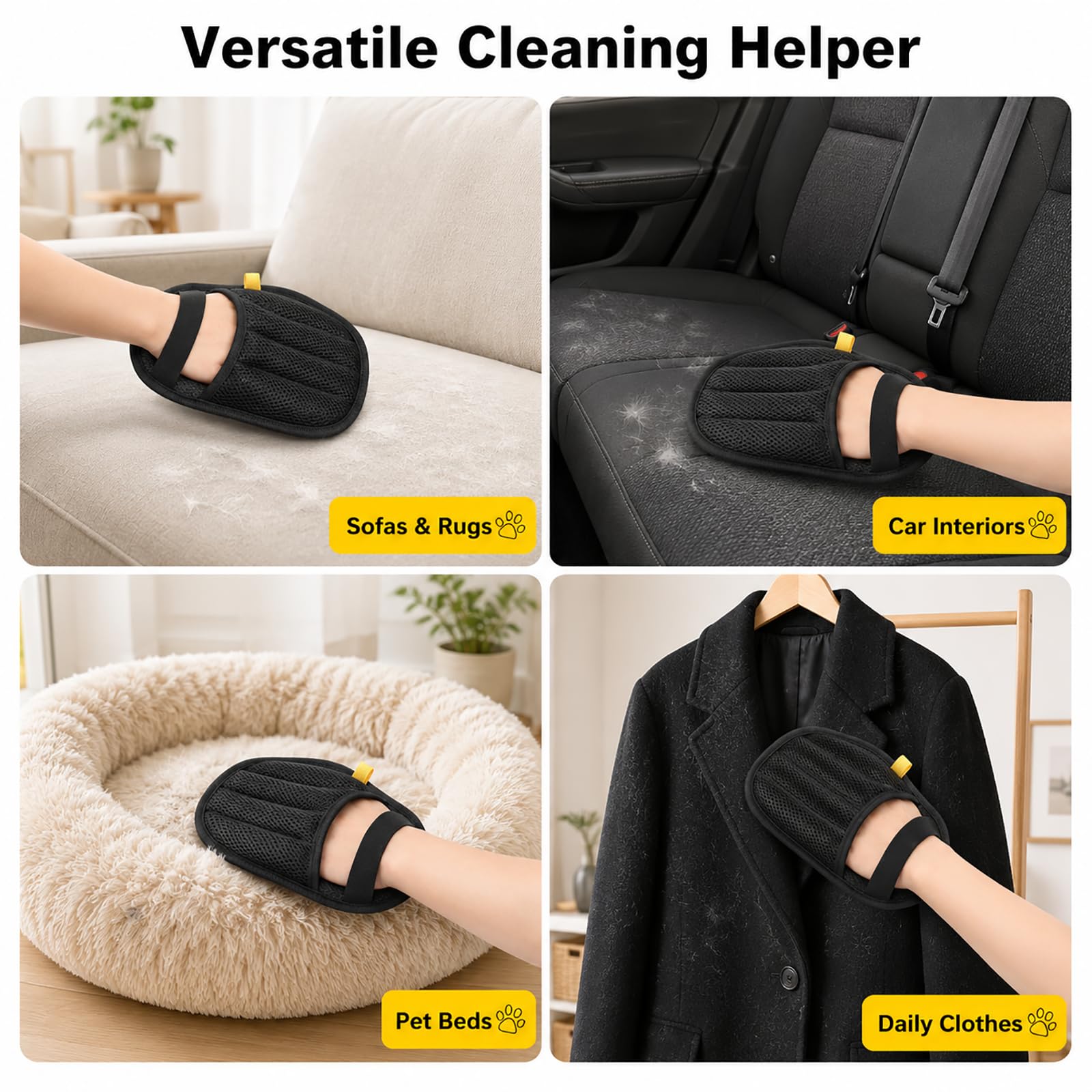 2er Pack Tierhaarentferner Handschuhe, Elektrostatische 5-Finger-Handschuhe Wiederverwendbar, Extra Dicke Pet Hair Remover Gloves für Hunde Katzen Sofa Teppich Kleidung Polster Auto