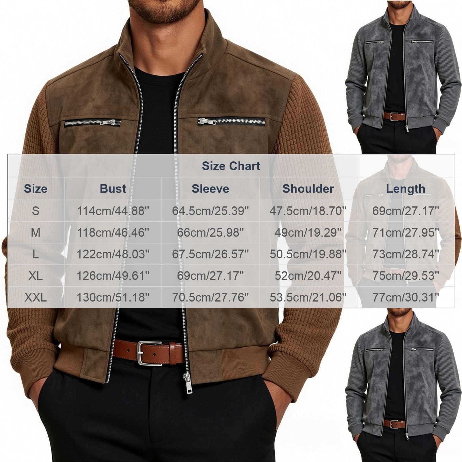 Generisch Übergangsjacke Herren Arbeitsjacke Winterjacke mit Reißverschlusstaschen Blousonjacke mit Brusttaschen Herbstjacke Windjacke Freizeitjack Sportjacke Slim Fit Herrenjacke