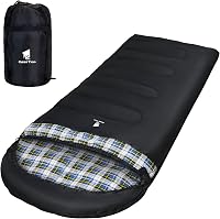 GEERTOP Hálózsák XXL 220x100cm Felnőtt 3-4 Évszak Flanell Bélés Kempingezés Túrázás Outdoor Fekete Kék Kockás 1