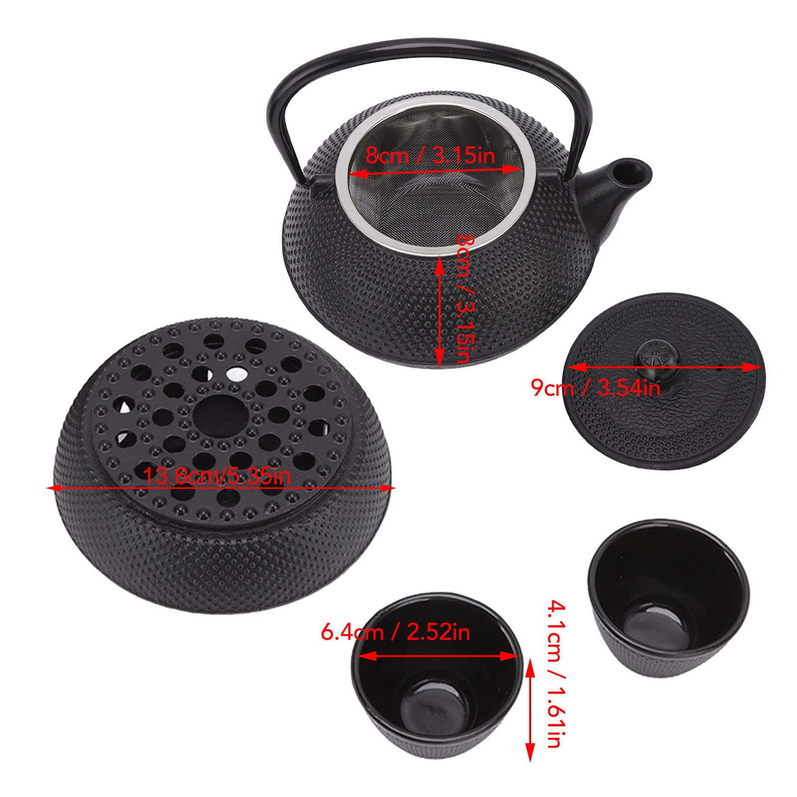 Yosoo Health Gear Zestaw Czajników żeliwnych Żeliwny Czajniczek 800 Ml z Sitkiem Do Filiżanek Podgrzewacz Maty Japoński Czajnik Do Herbaty Parzenia Herbaty Sypkiej Liściasty Użytku Domowego