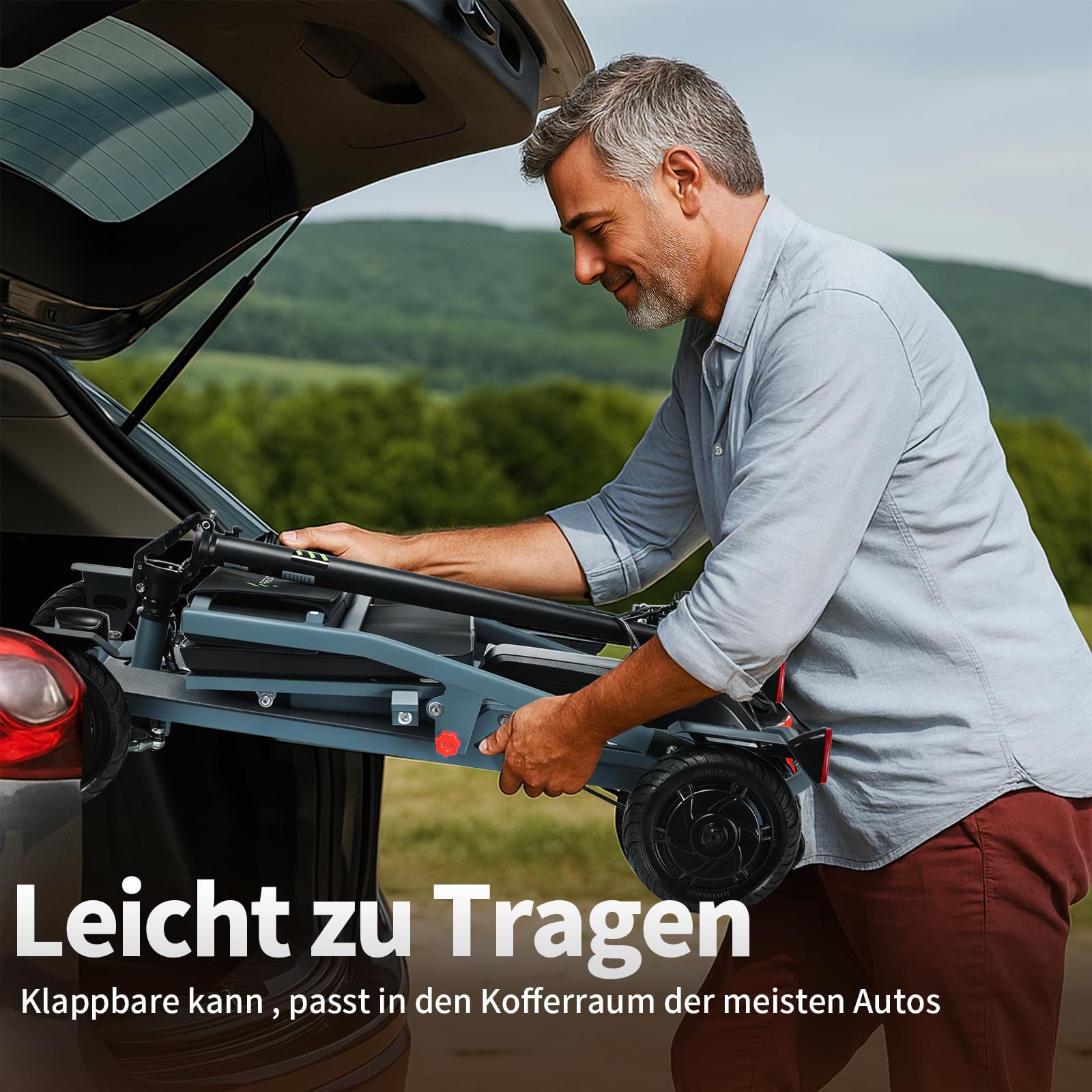 Elektromobil Klappbar für Senioren, 60Km Seniorenmobil leicht, einfach aufzubauen und schnelles Aufladen, Stabiler Mobilitätsroller mit 4 Räder (Blau)
