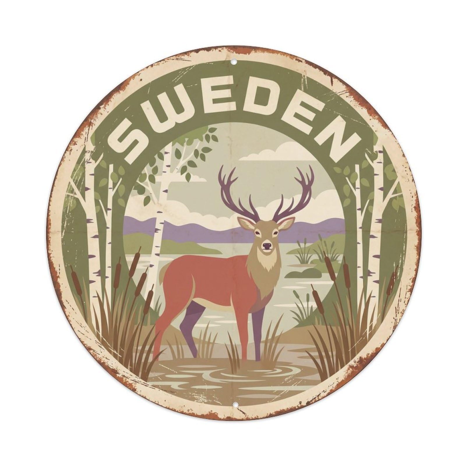 Sweden Marsh Deer Wetland Shore Metal Tin Sign